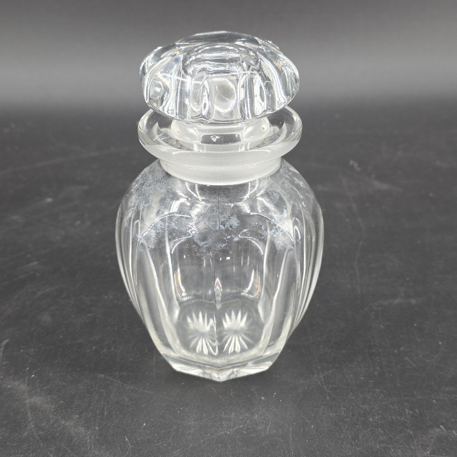 Vintage Clear Glass Apothecary Jar Bottle with Stopper Ribbed Starburst Design