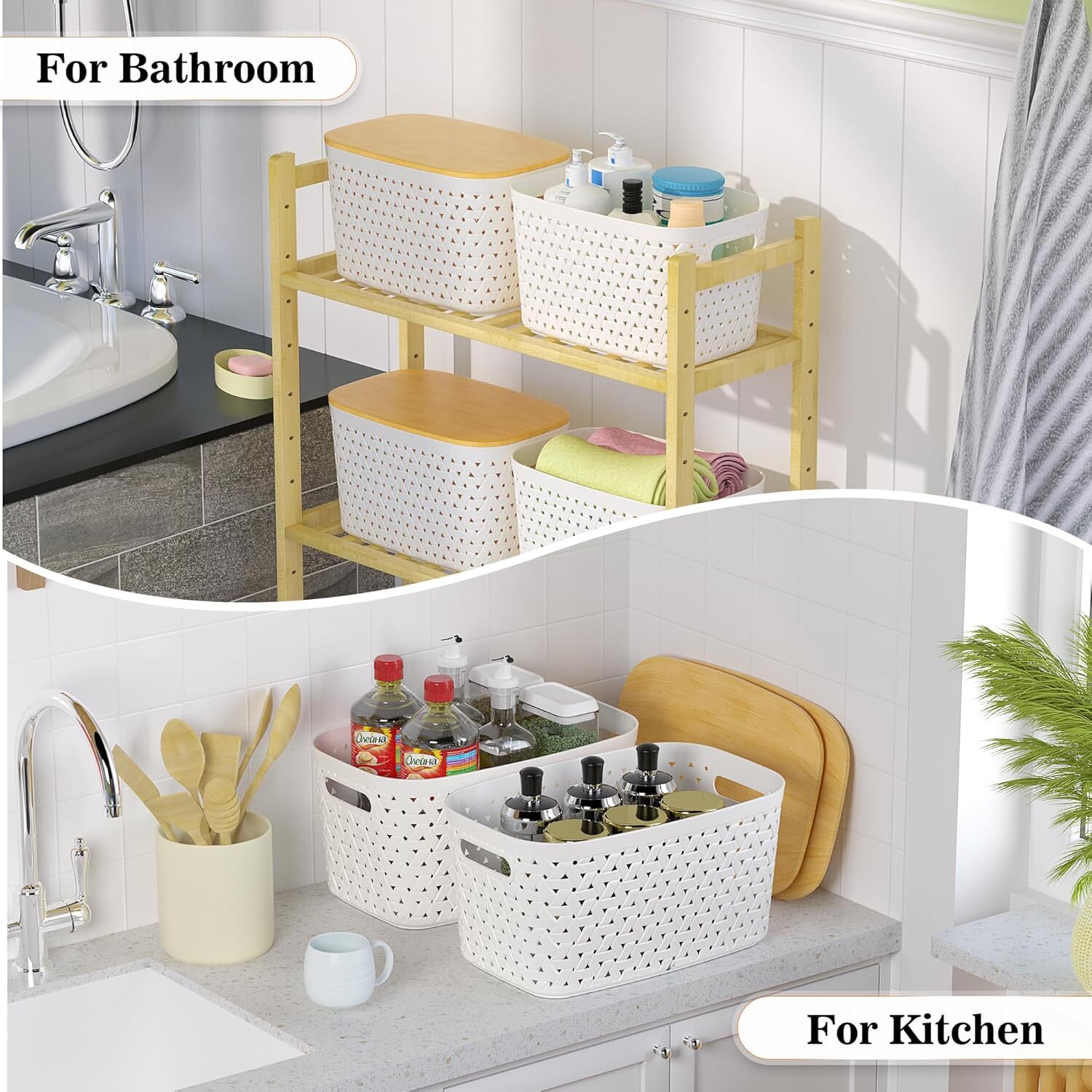 Plastic Organizer with Bamboo Lid – Pantry Organization and Storage Containers