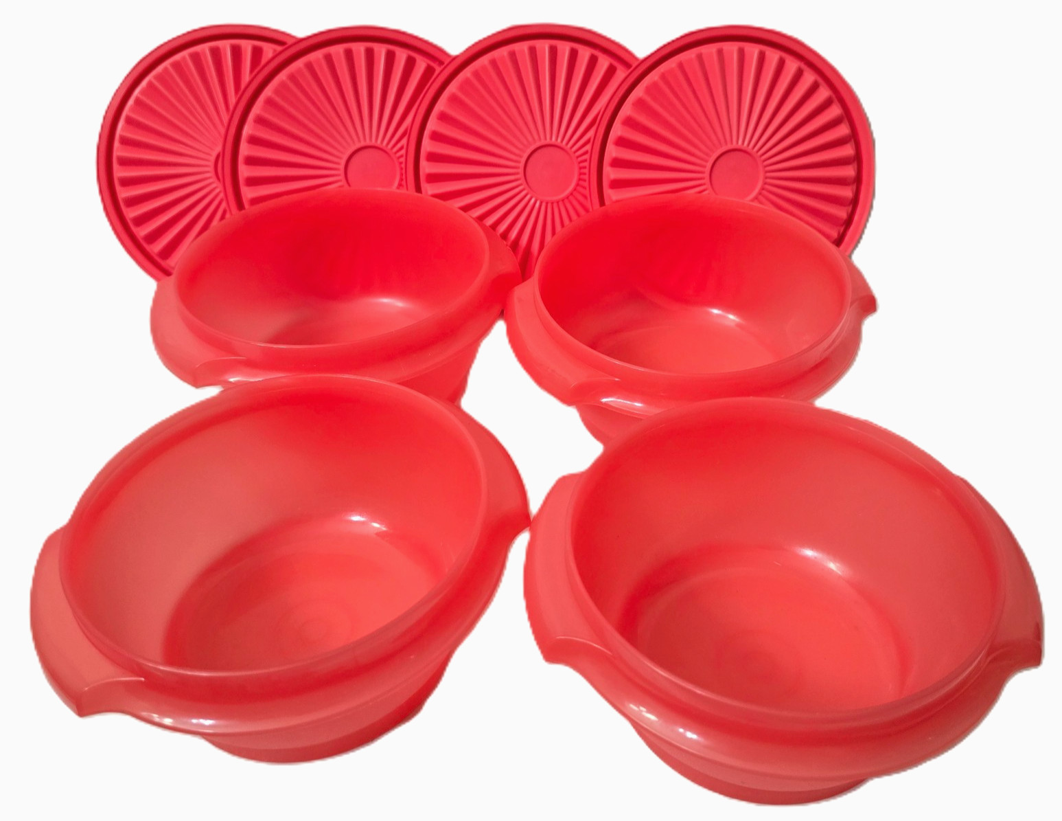4pc Tupperware Servalier Heritage Bowls w Lids Coral Pink Clear 10oz 1323-21