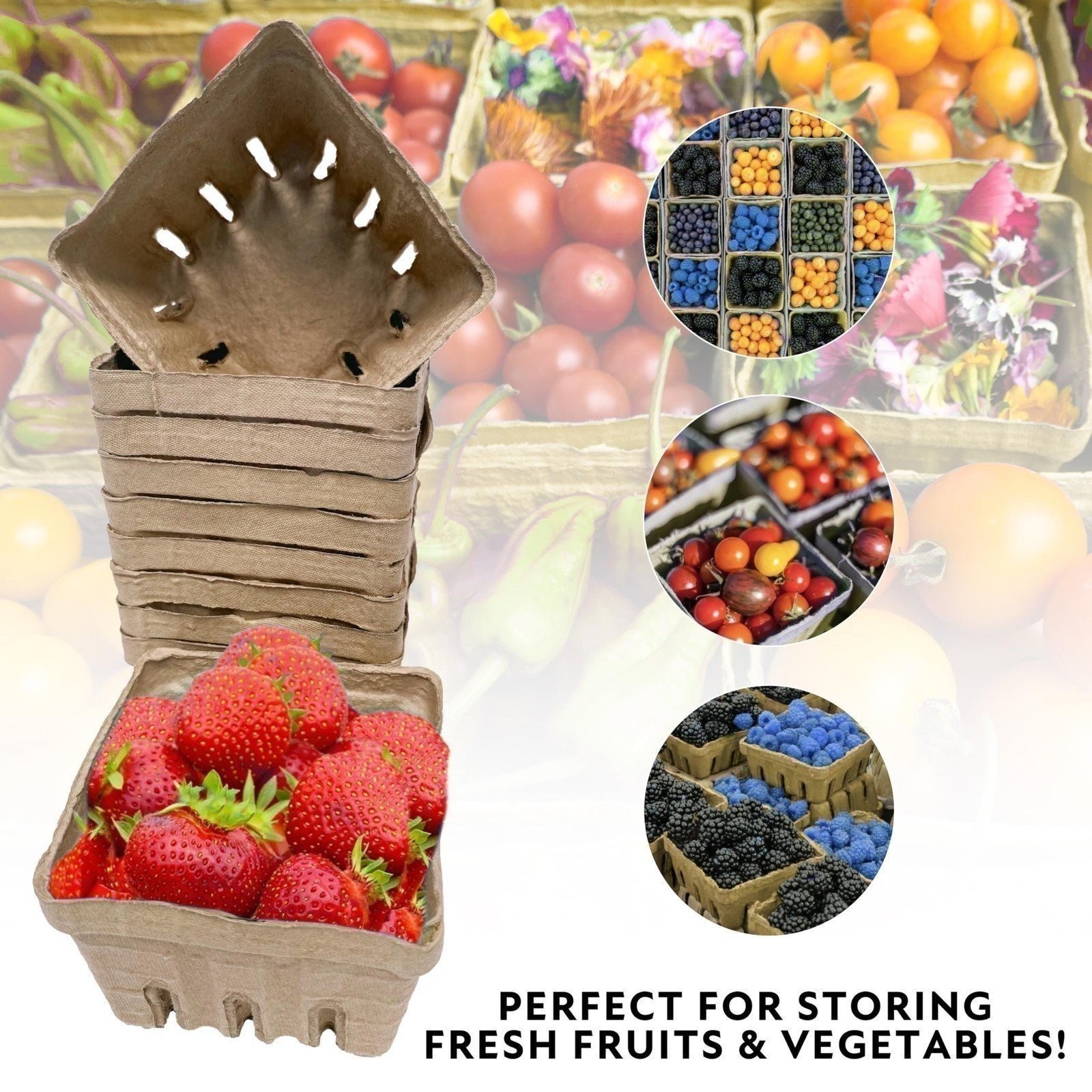 15 Pack Natural Berry Basket 1 Pint, Pulp Fiber Vented Produce Containers…