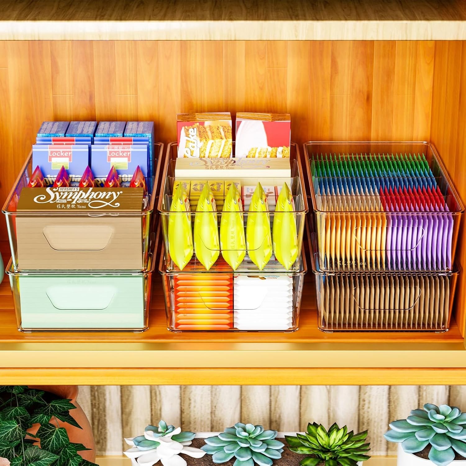 Stackable 6 Pack Snack Organizer Pantry Shelf,Clear Pantry Organizers & Storage