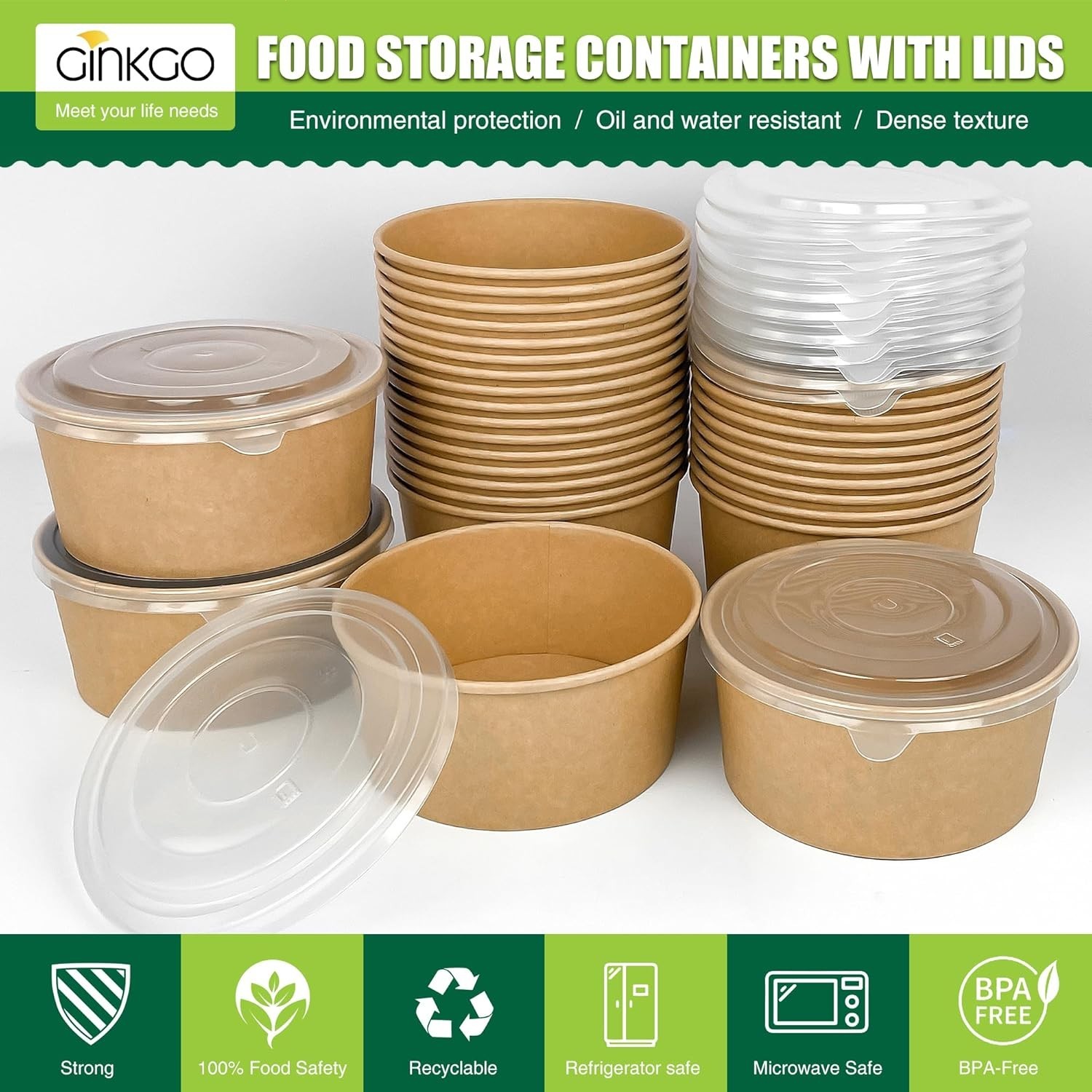 30 oz Disposable Meal Prep Containers with Lids, Large Paper Bowls Bulk for Hot