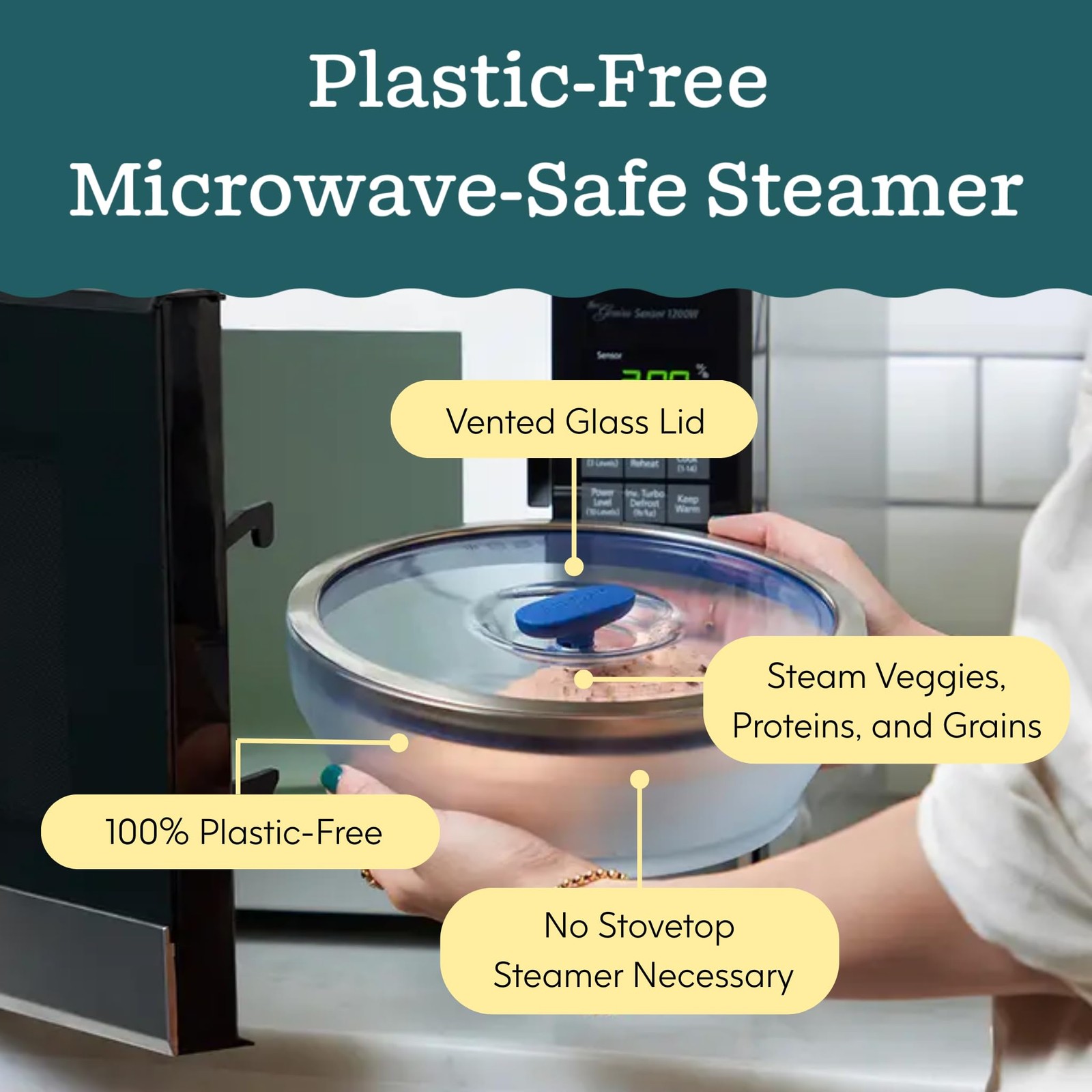 Anyday 7-Cup Glass Microwave Steamer for Vegetables – BPA-Free Glass Vegetabl…