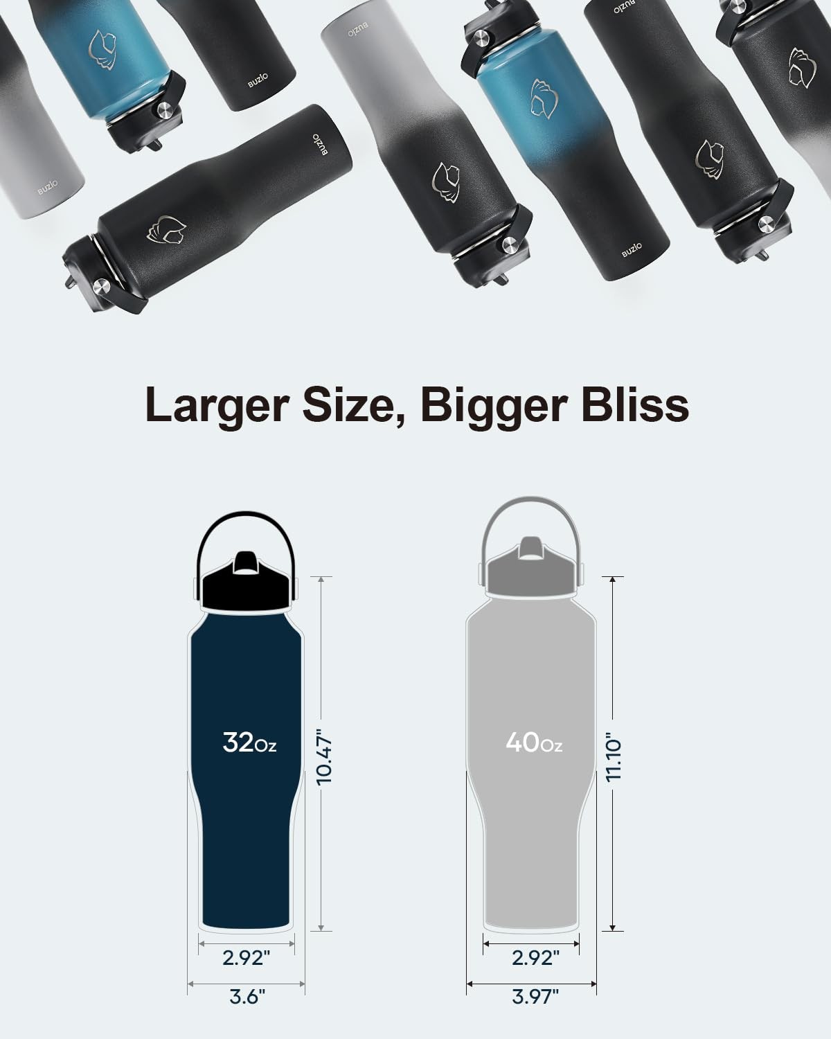 Buzio Insulated Water Bottle Fits In Cupholder Stainless Steel Tumbler Straw