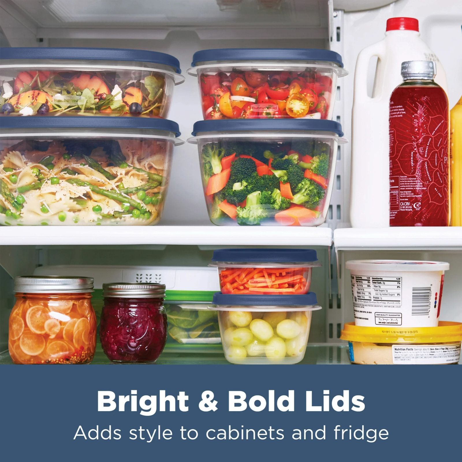 RUBBERMAID Food Storage Container Set w/EASY FIND LIDS 26-PC, S.E BLUE , Vented