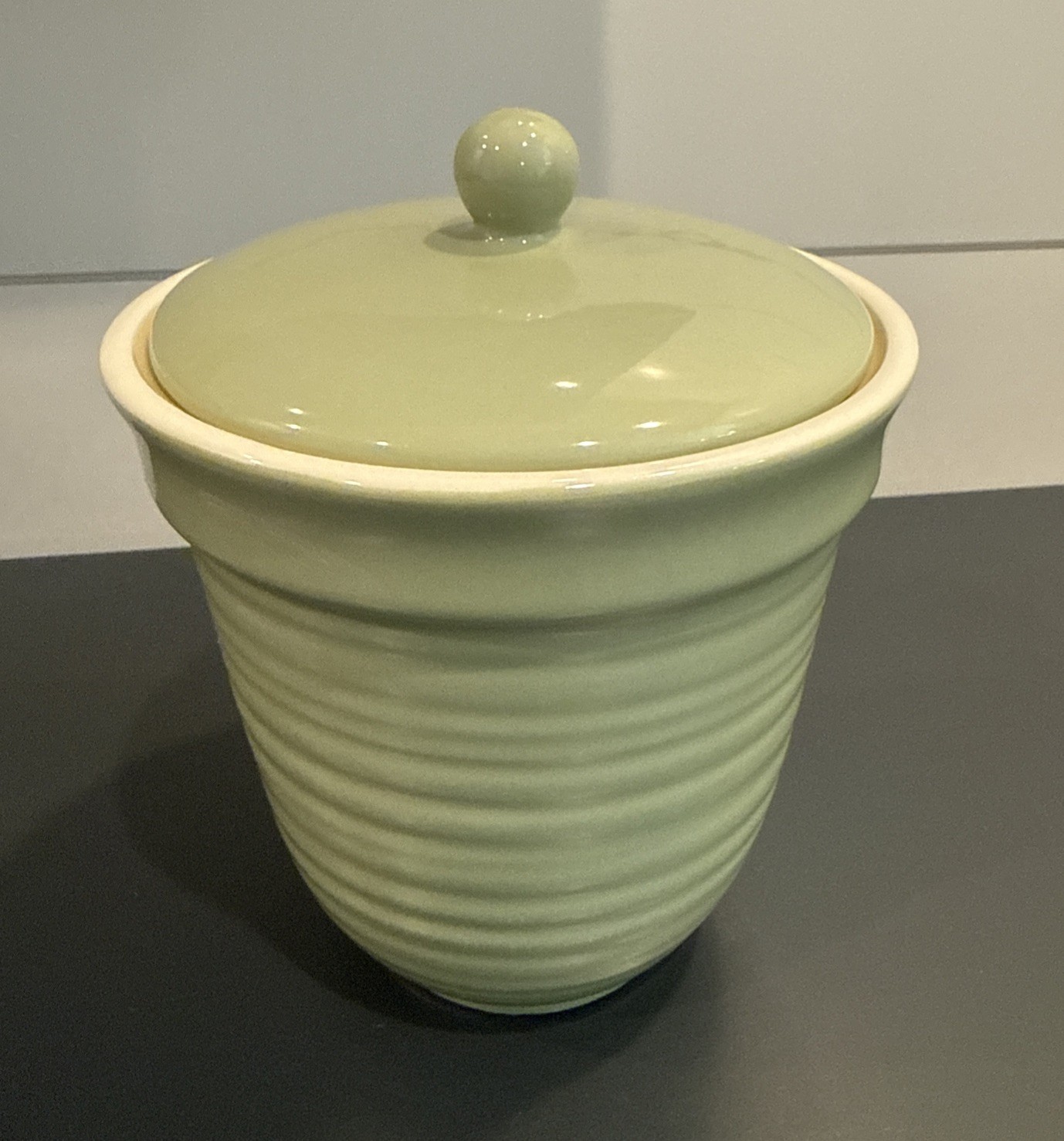 Fresh Territory Ceramic Canister Food Container Crock Sage Green 6.75” Tall
