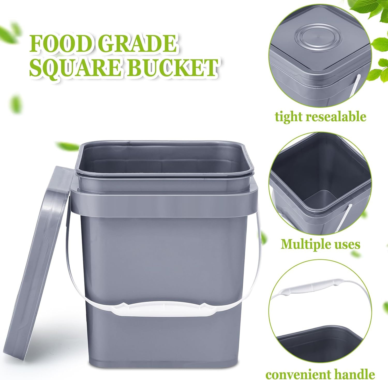 10 Pcs Food Grade Square Bucket with Lid 1 Gallon Plastic Bucket 4.5L Utility In