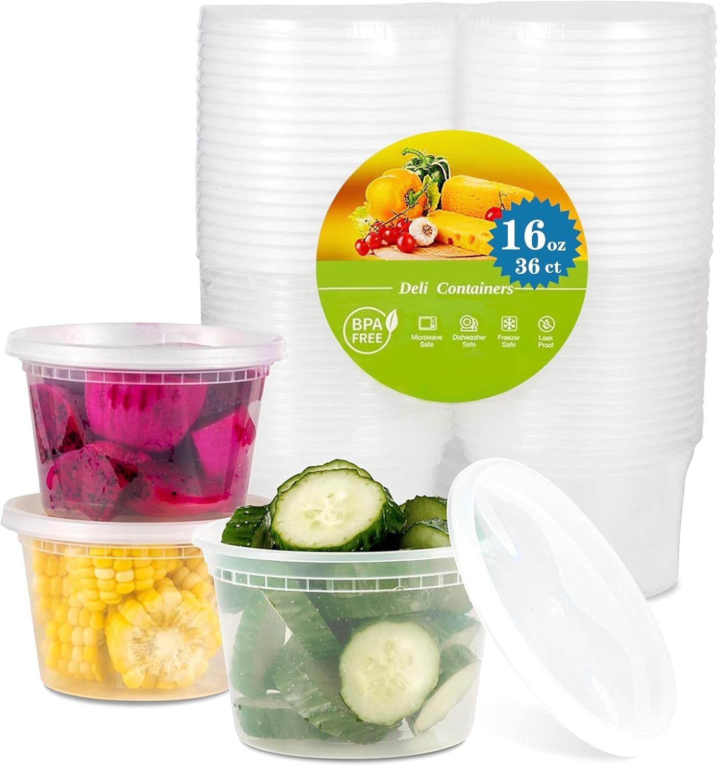 Microwavable 16 oz Food Storage Containers – 36 Leak-proof Sets, Clear Design