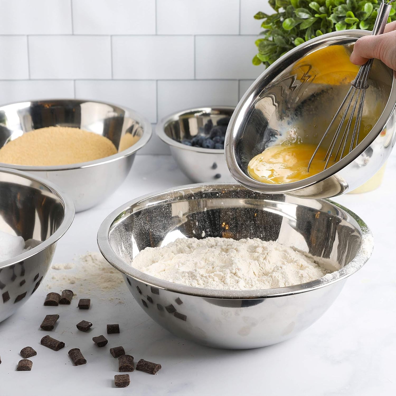 Meal Prep Stainless Steel Mixing Bowl 5-Piece Set Home Refrigerator & Kitchen
