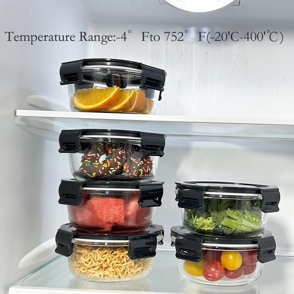 Glass Meal Prep Containers,1.5 Cup Clear Food Storage Containers