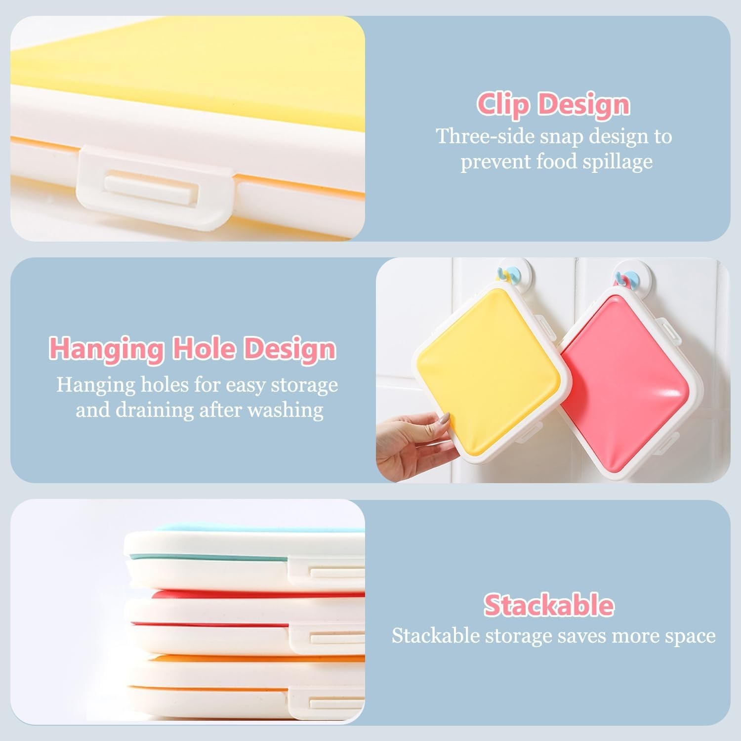 3 Pack Silicone Sandwich Containers BPA Free Leakproof Reusable Food Storage