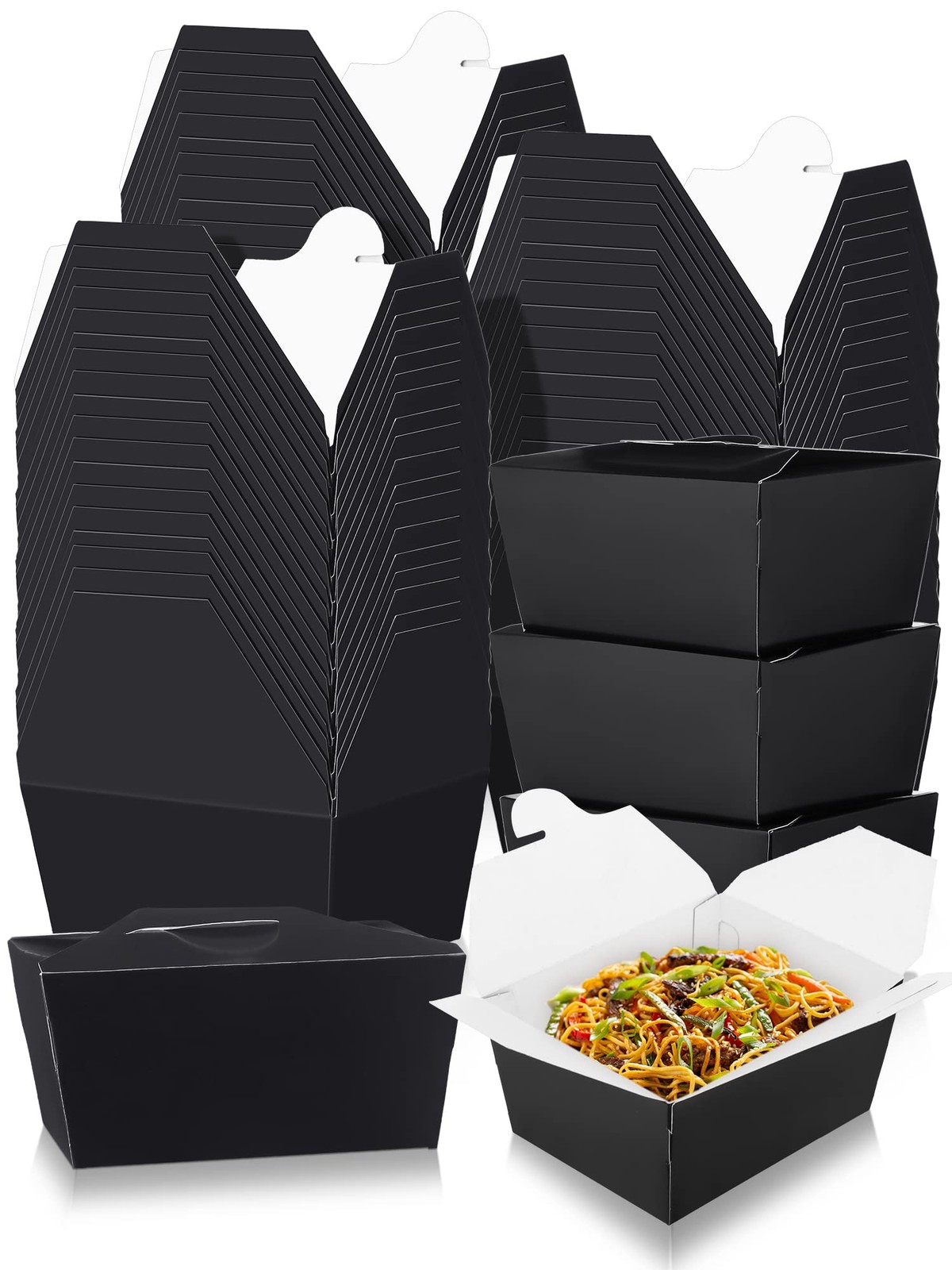 100 Pack 30 oz Paper Take out Boxes Disposable Black Take out Food Containers…
