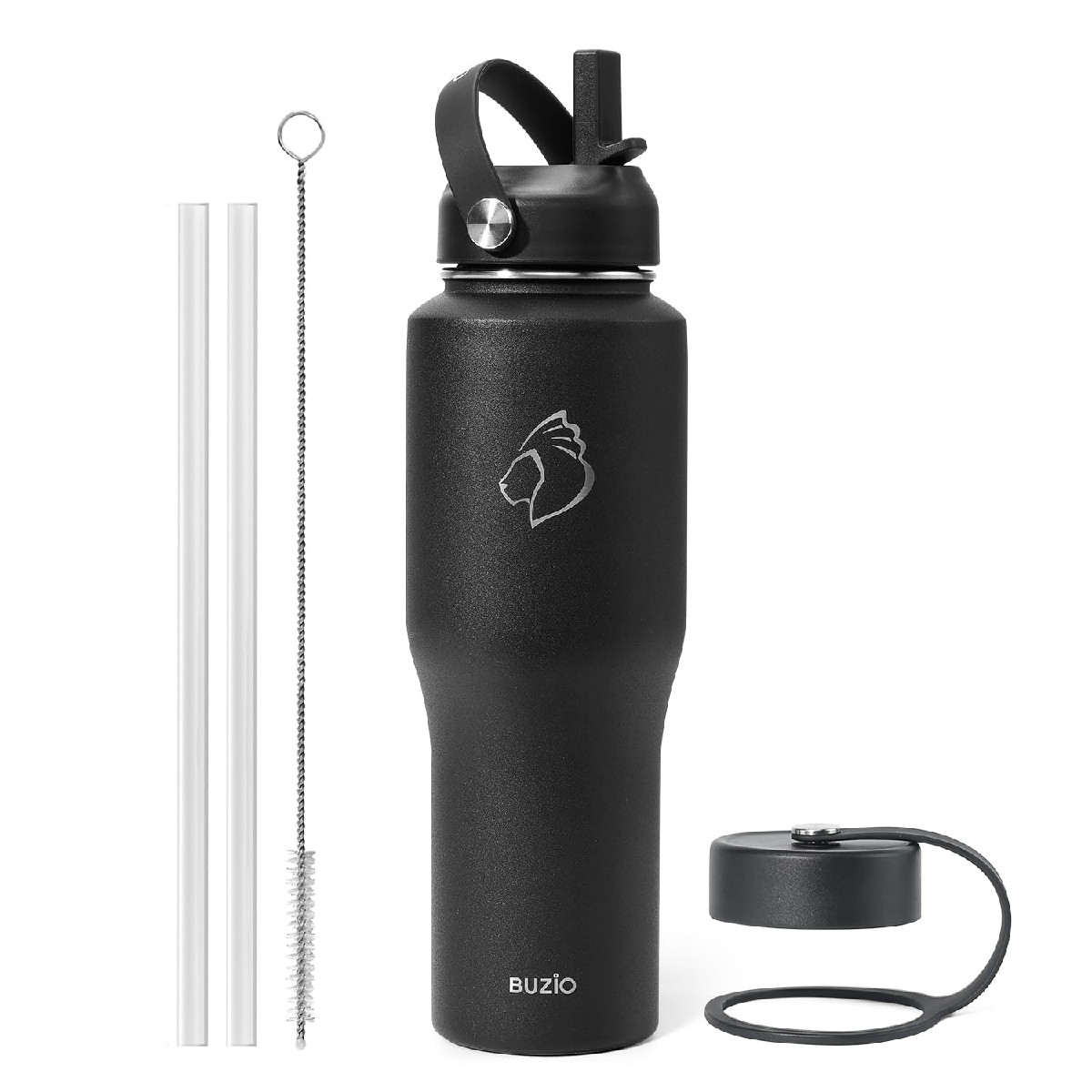 Buzio Insulated Water Bottle Fits In Cupholder Stainless Steel Tumbler Straw