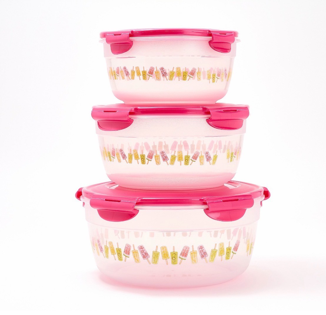 LocknLock 3-Pc Nestable Popsicle Printed Canisters K310417 PINK LEMONADE
