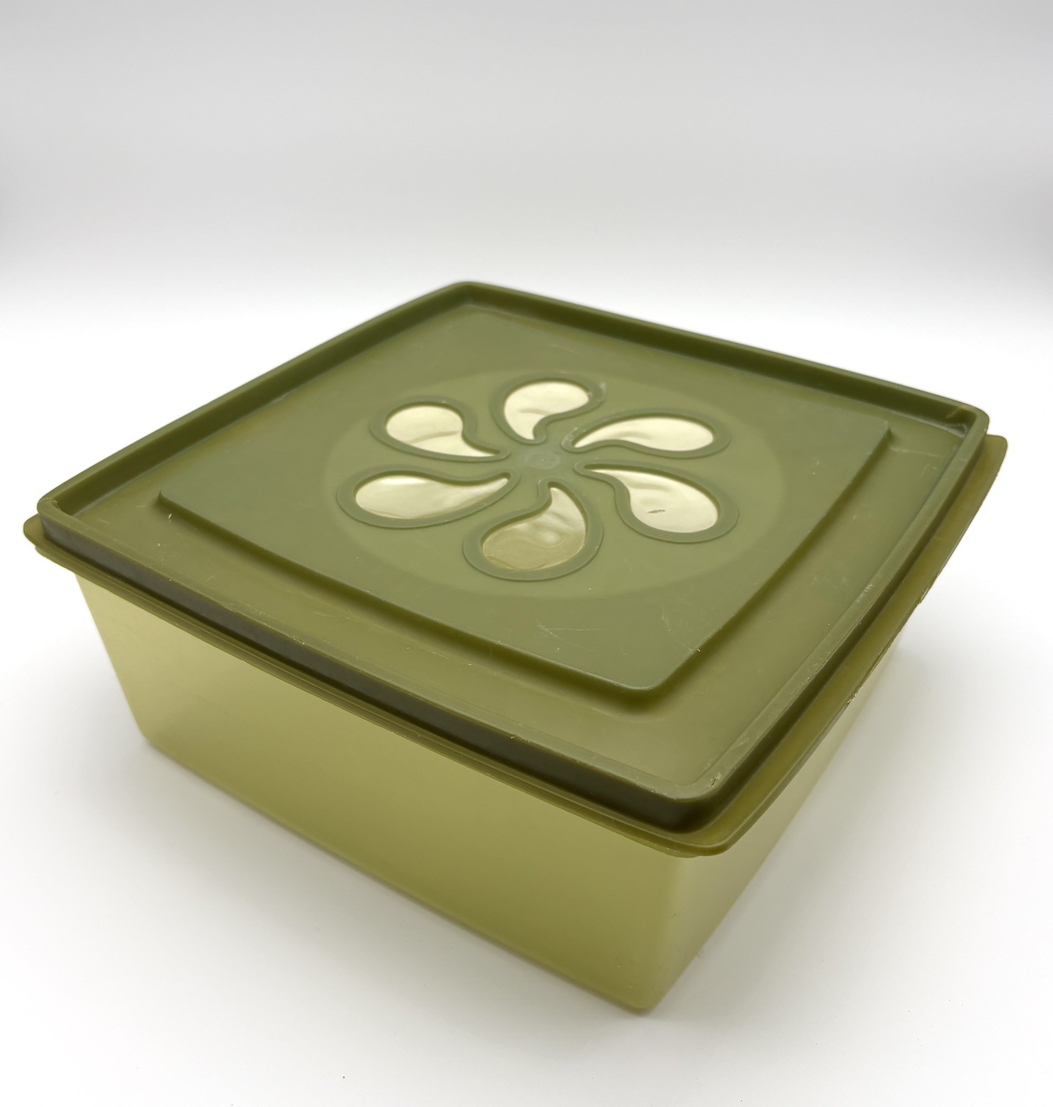 VTG Rubbermaid Avocado Green Container Floral Vent Lid 1970s Kitchen Storage