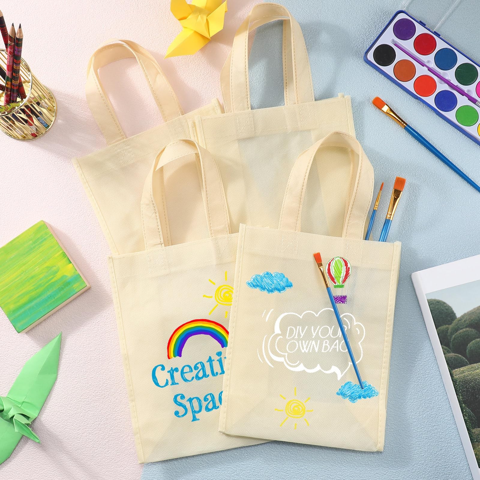 Jexine 100 Pcs Non Woven Bags Reusable Gift Bag Handles Shopping Tote Grocery