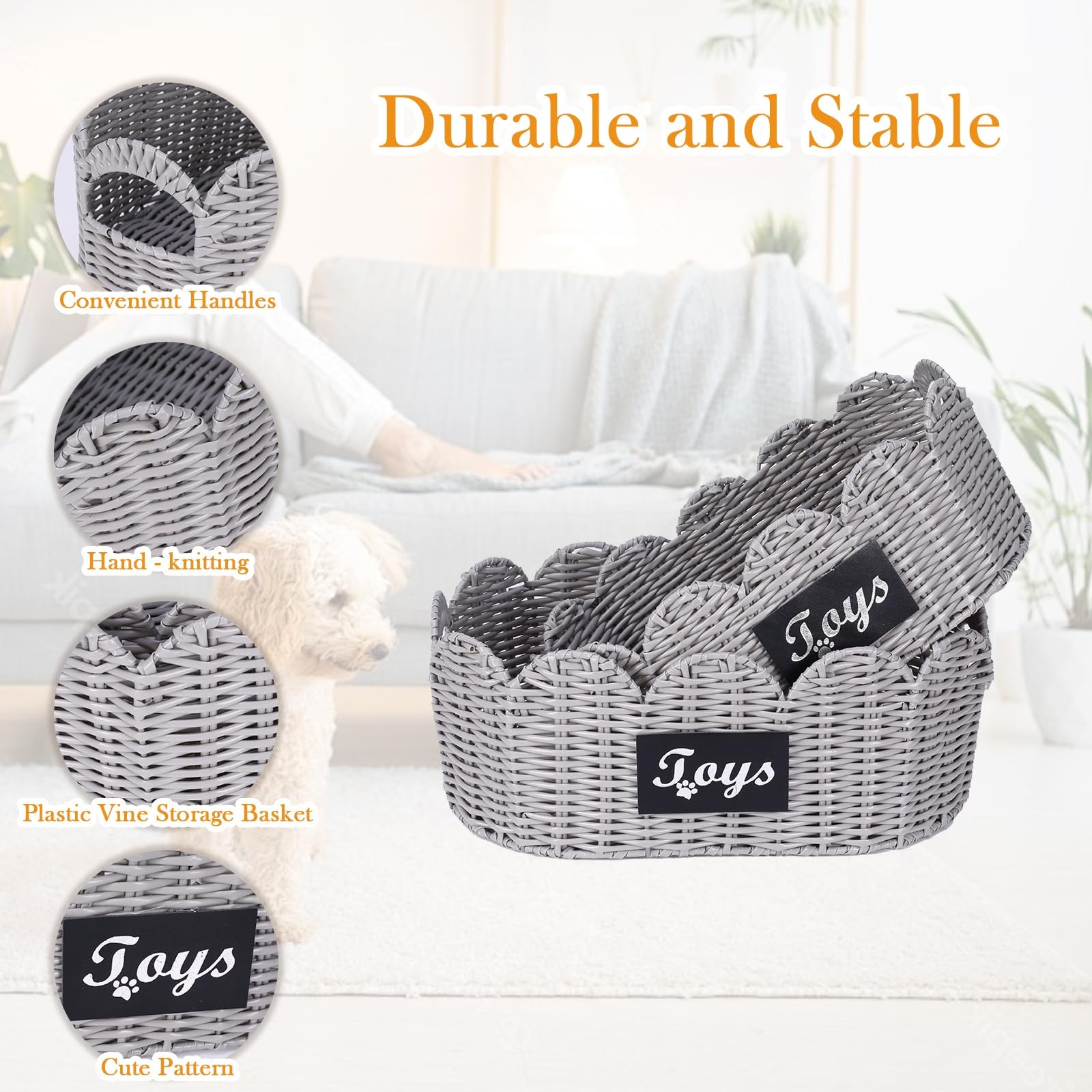 dog toy wicker storage basket Set Of 2 pet supplies wicker basket rope scallo…