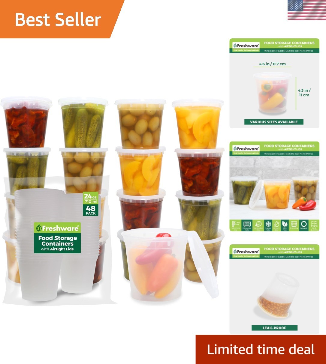 Versatile 48-Pack 24oz BPA Free Meal Prep Containers – Microwave/Dishwasher Safe