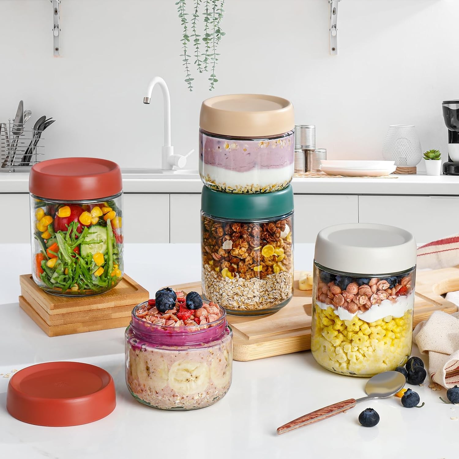 Overnight Oats Containers W/ Lids 16oz Glass Jars W/ Lids Set Of 4 Practical