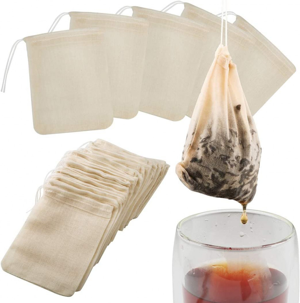 Tea Filter Bags, 50 Pack Housim Reusable Cotton 3.1 x 3.9Inch, Cream,white