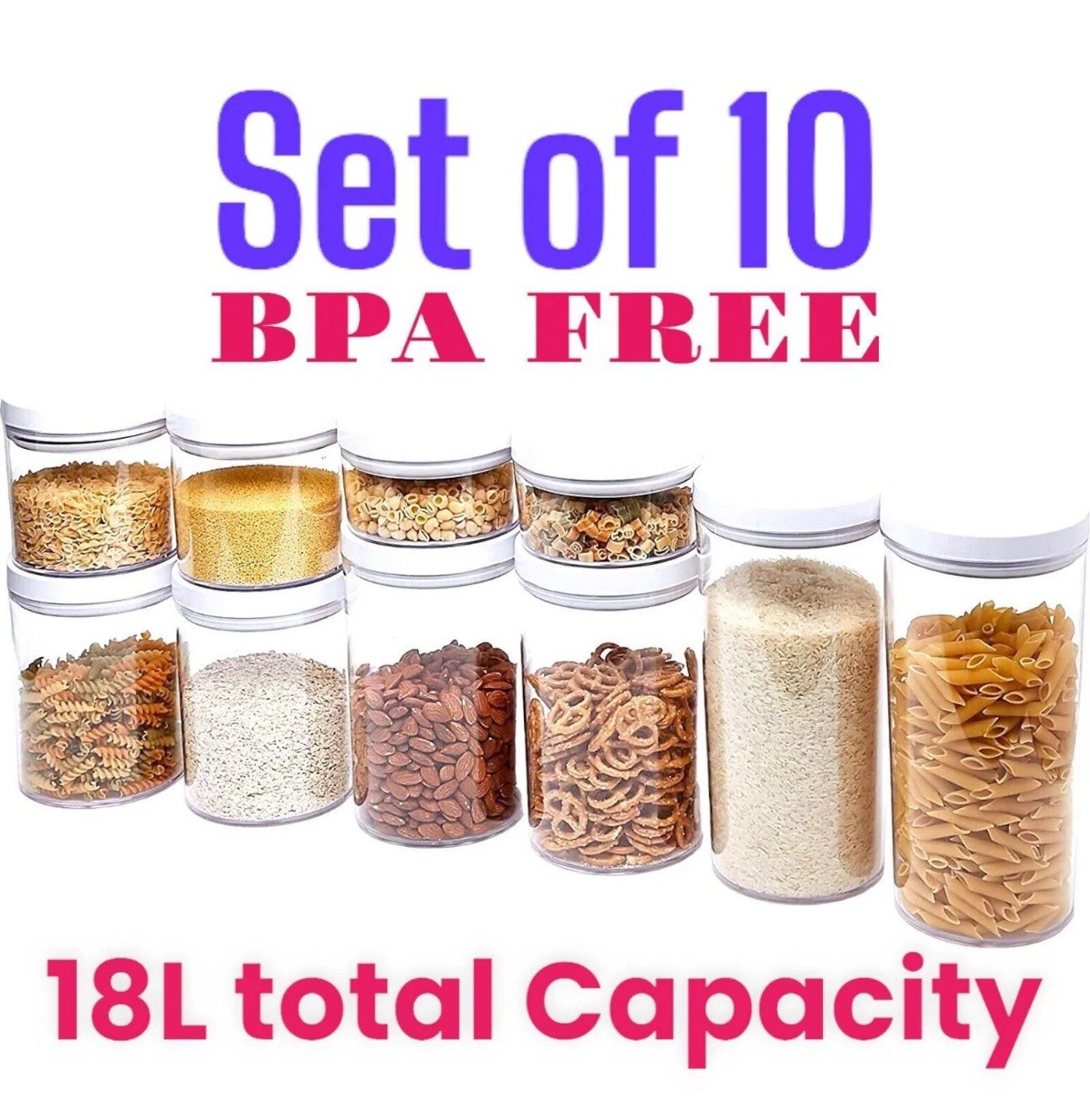 Amazon Basics 10-Piece Round Airtight Food Storage Containers for Kitchen Pantry