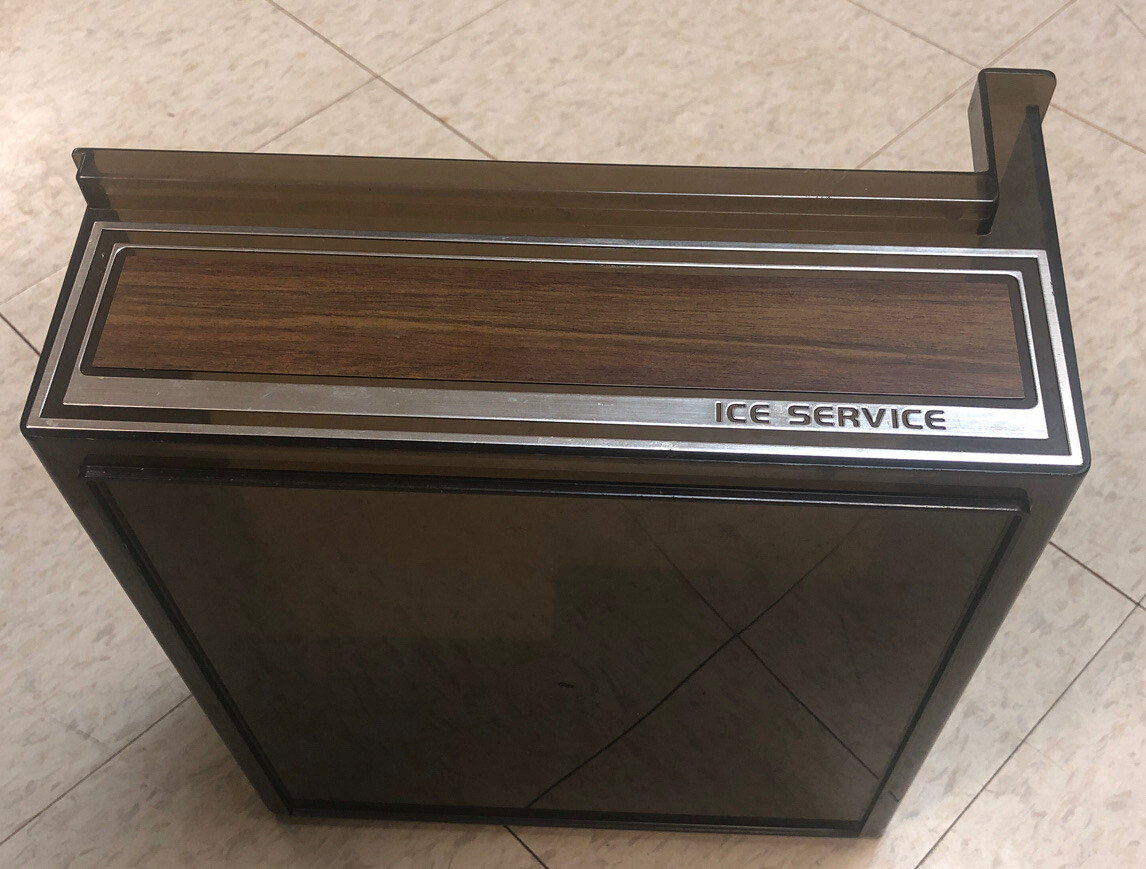 vtg Refrigerator Ice Service Storage Bin Holder Container Plastic w Wood Trim