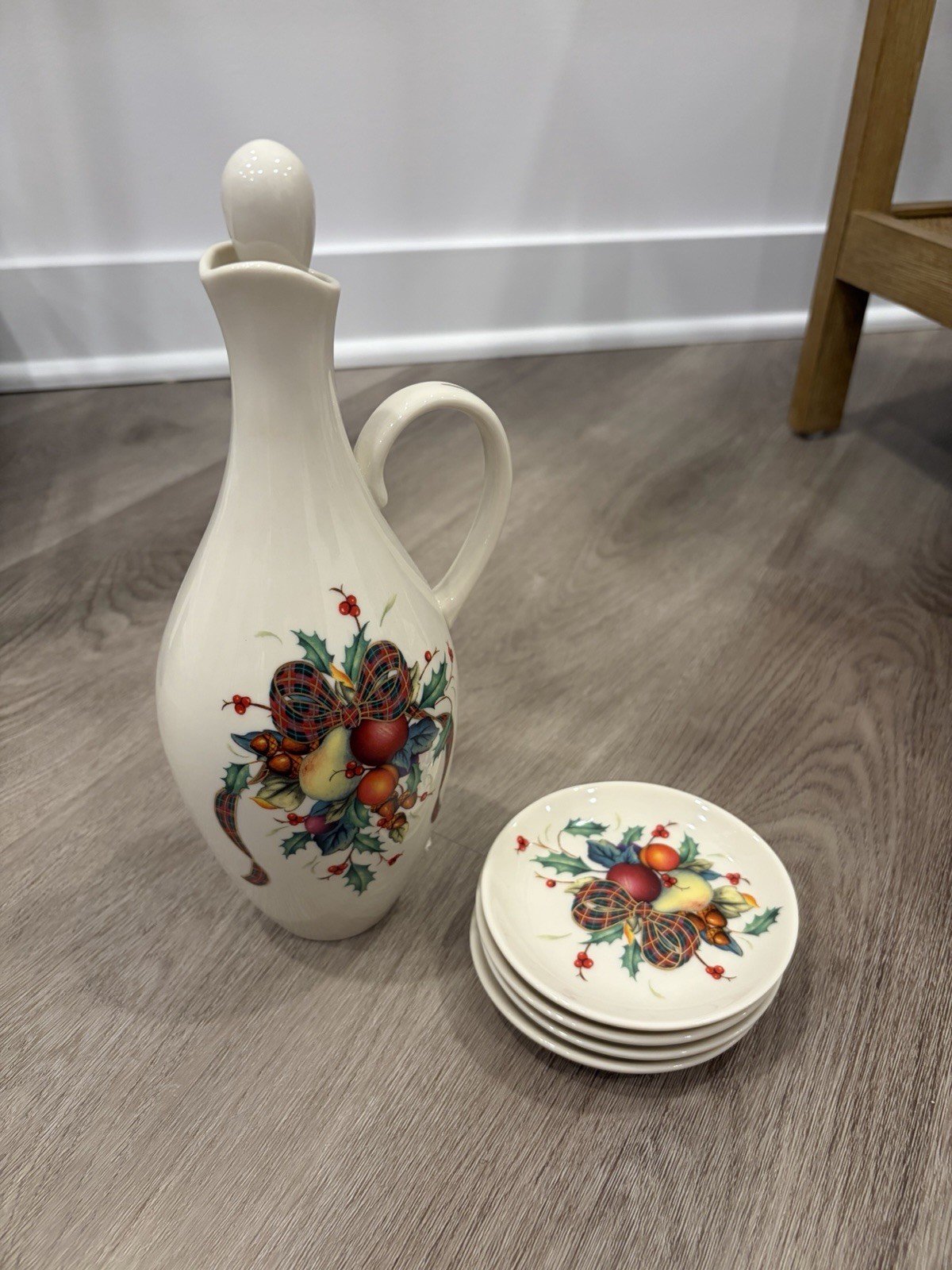 VTG 6 Piece 12’’ Lenox Winters Greeting Oil Jar/ Crute w/ 4’’ Dip Dishes