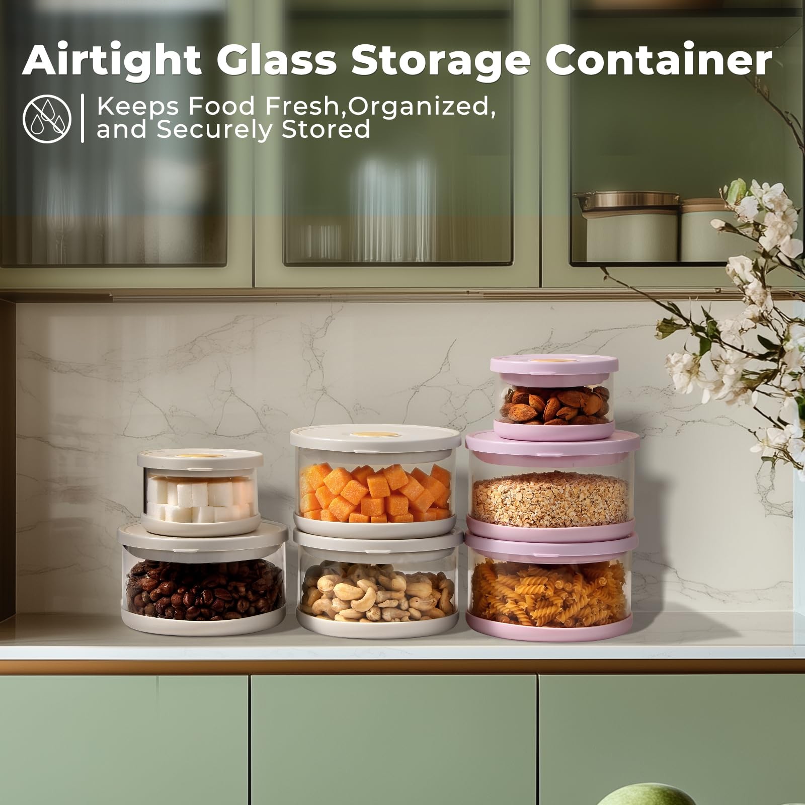 Glass Food Storage Containers with Airtight Lids, 33.8oz & 11.8oz High-Borosi…