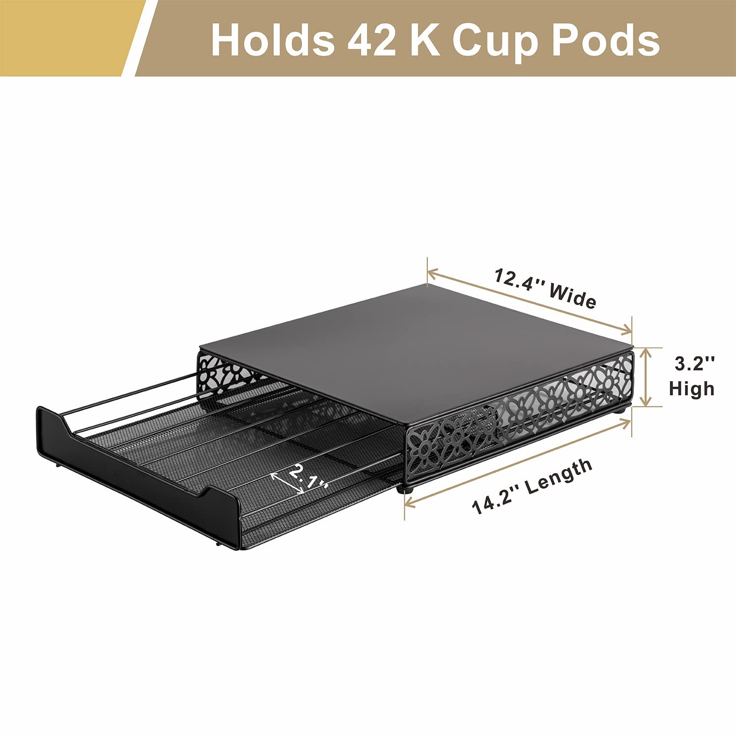 Flagship Coffee Pod Storage Drawer, Organizer for Keurig (42 Pods, Iron) black