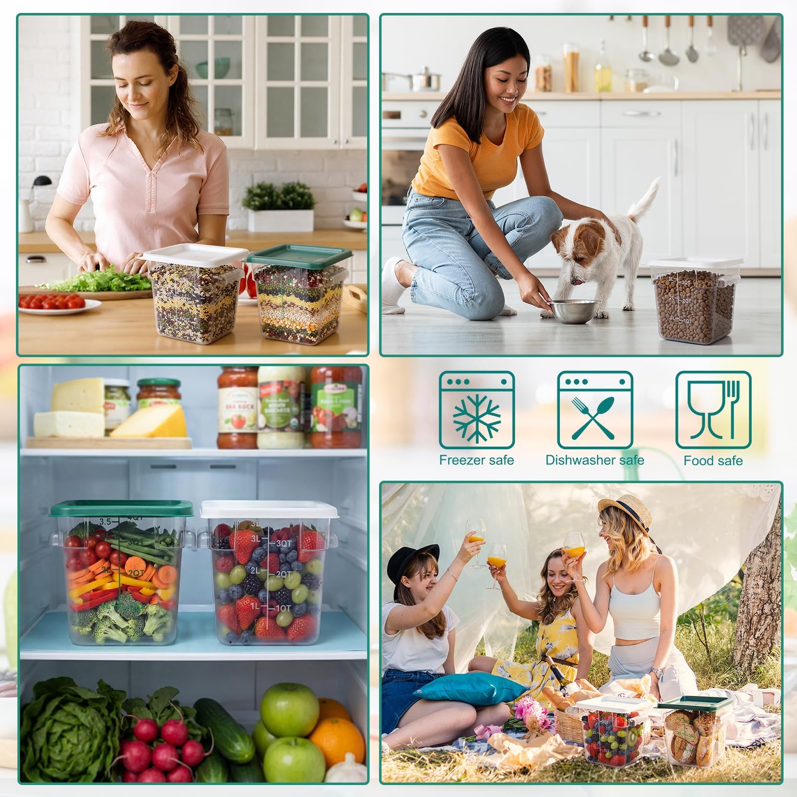 Lallisa 8 Pack 4 Qt Clear Food Storage Container with Handles and Lid Commerc…