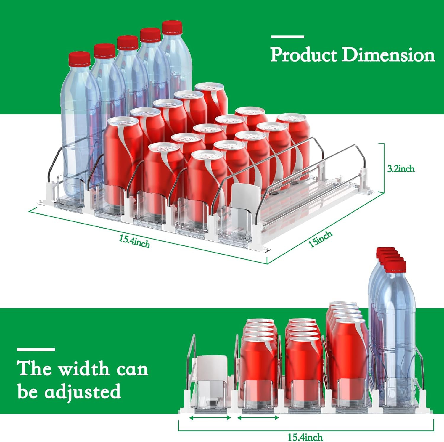 Fridge Drink Organizer White Soda Can Dispenser Pusher Glide Holds 25 Cans