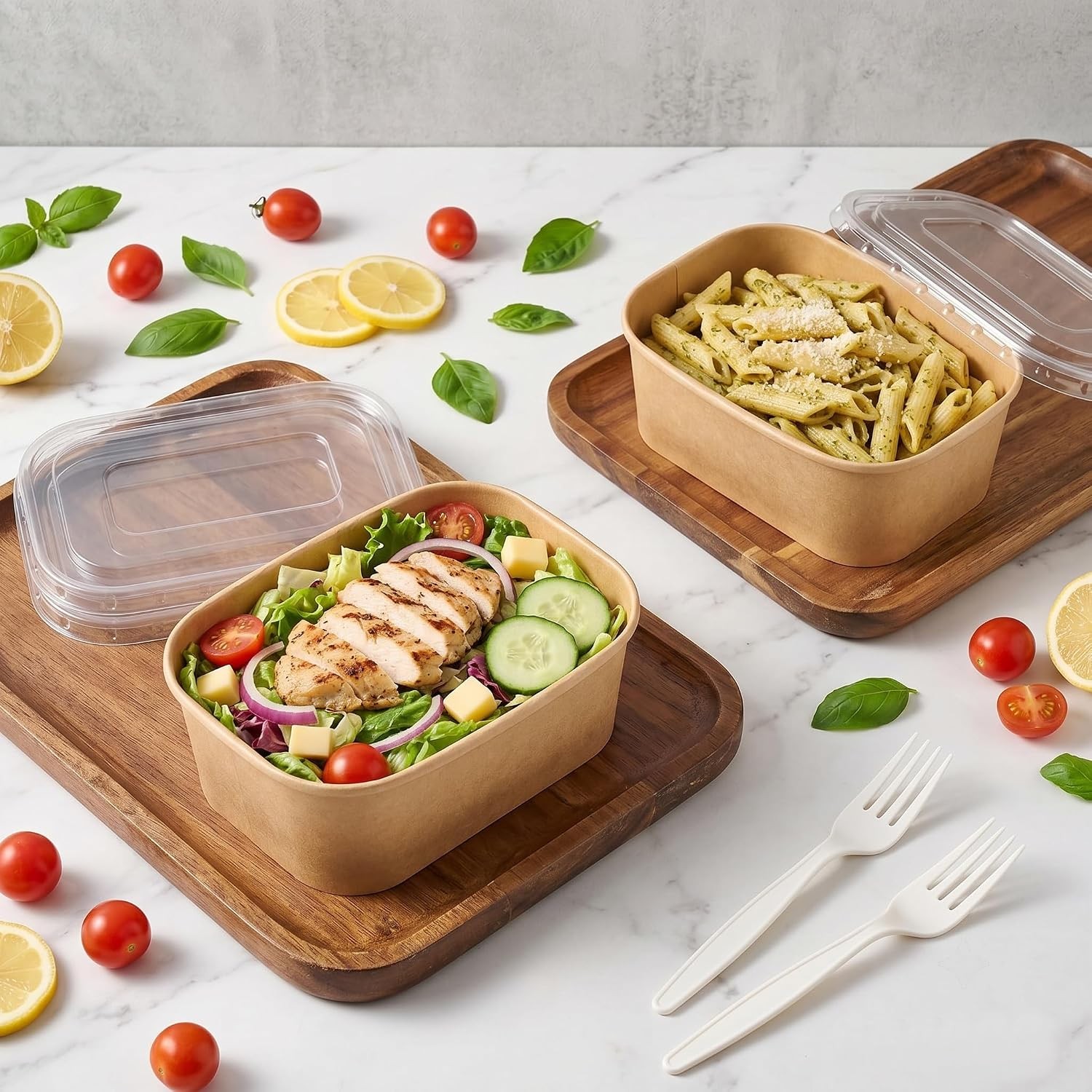 50 Pack 25Oz Disposable Meal Prep Containers With Lids and Forks-Disposable