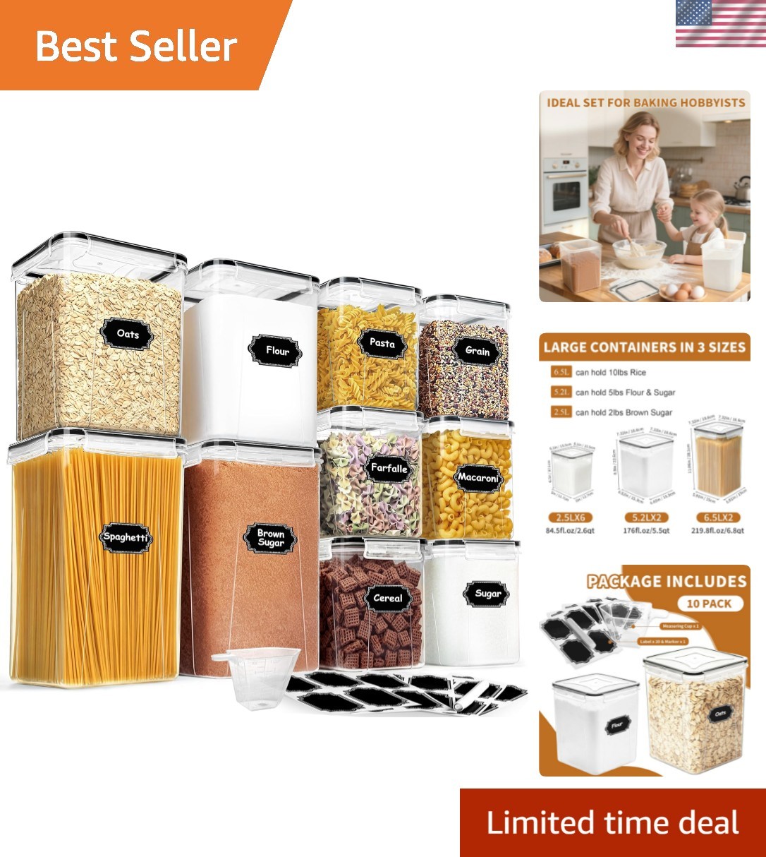 Flour Sugar Storage Containers, 10 Pack Large Airtight Food Storage Container…