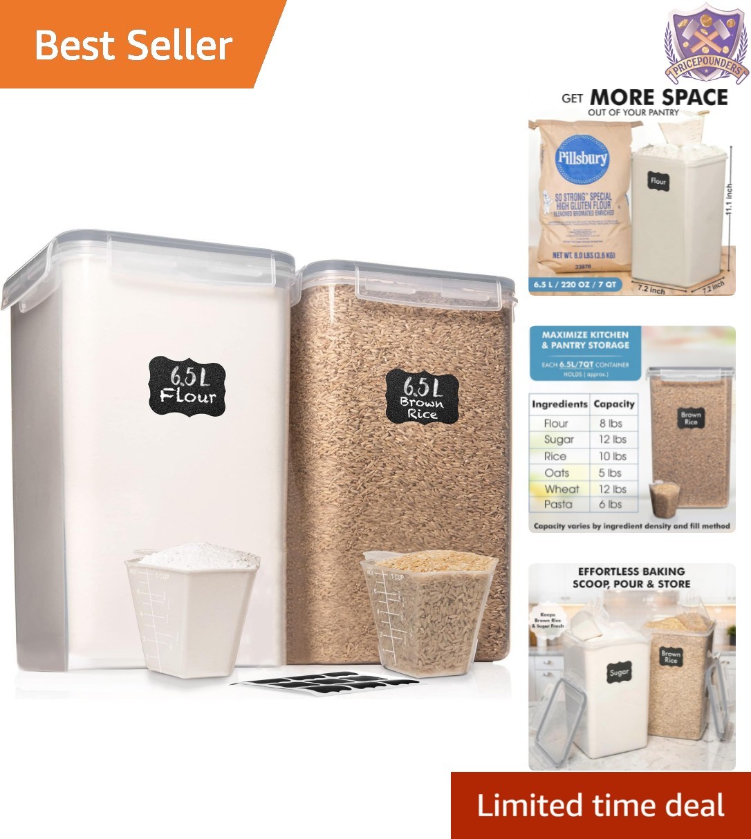 Food Storage Containers BPA Free Plastic 7 Qt 6.5L Airtight Pantry Organizer