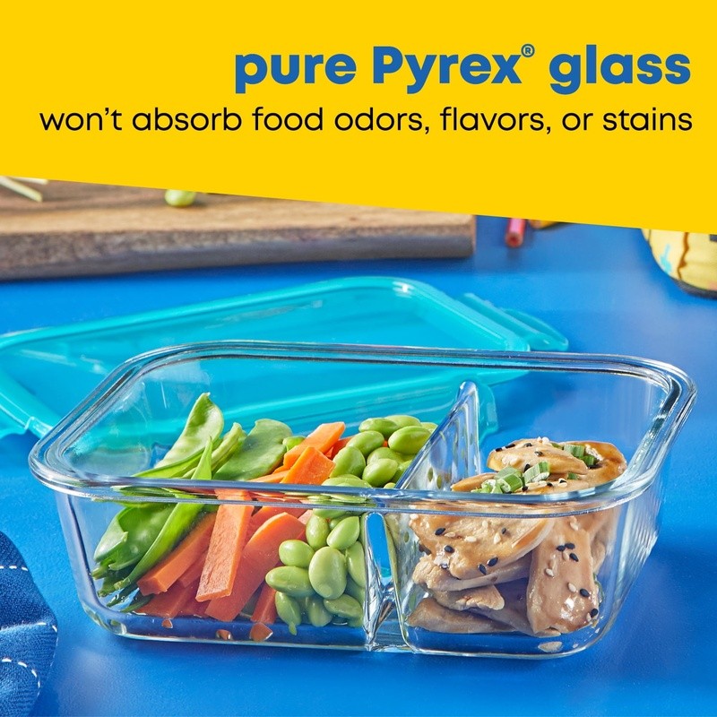 Glass Meal Prep Containers Two Compartment Microwave Safe Food Storage Caddy New