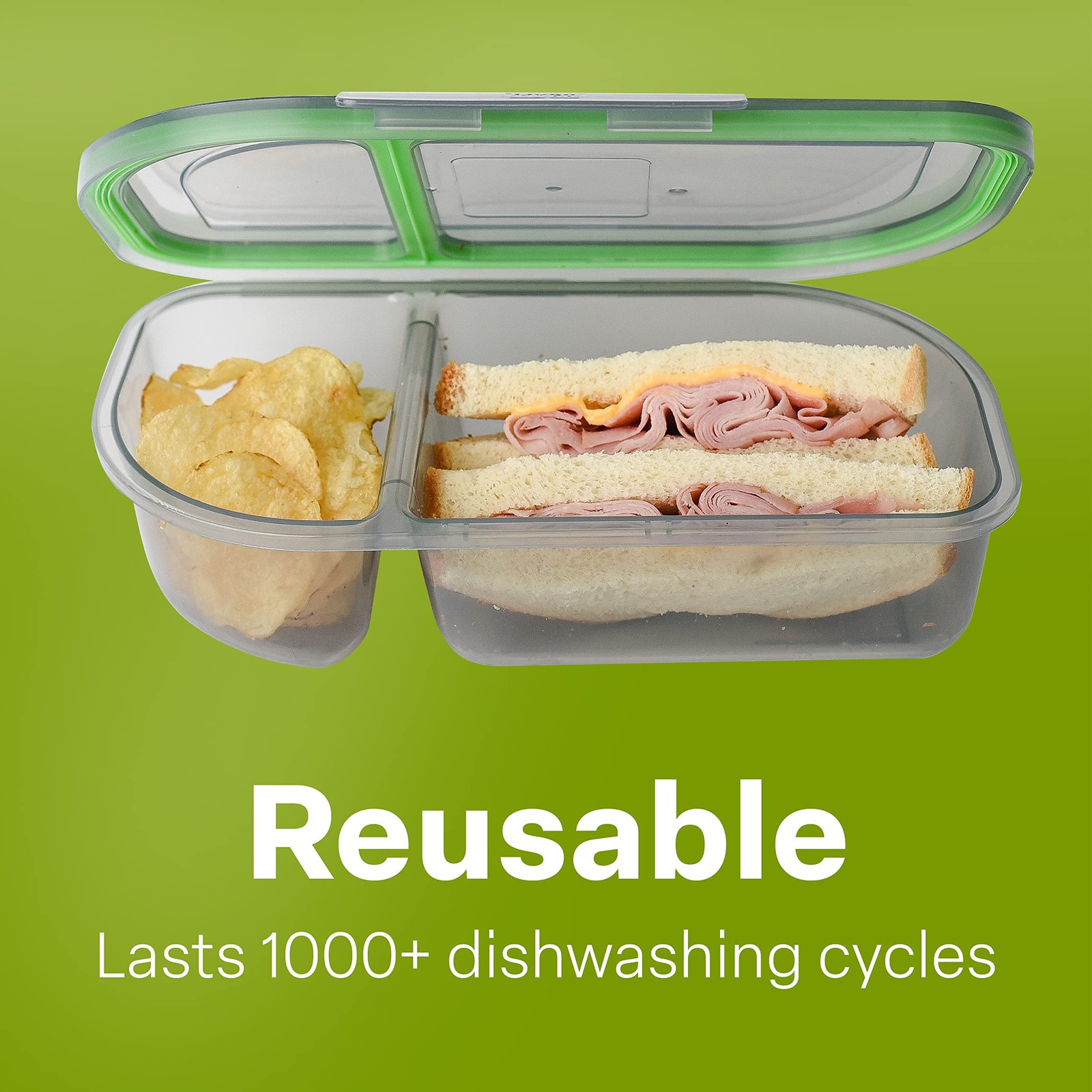 Half-Sized To-Go Divided Compartment Container, 9-1/2 X 5 X 2-1/2, Reusable, Mic
