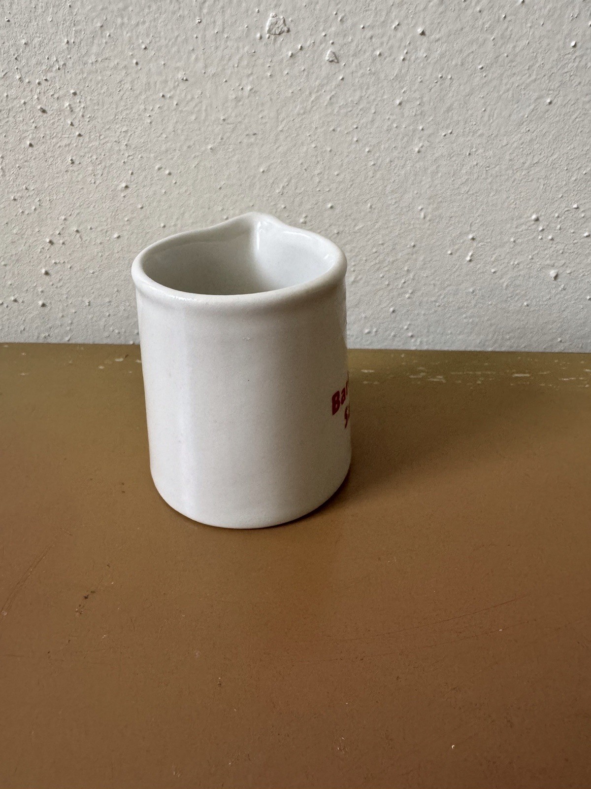 VTG Hall Small Barbecue Sauce Container / Pitcher, White w/ Red Lettering