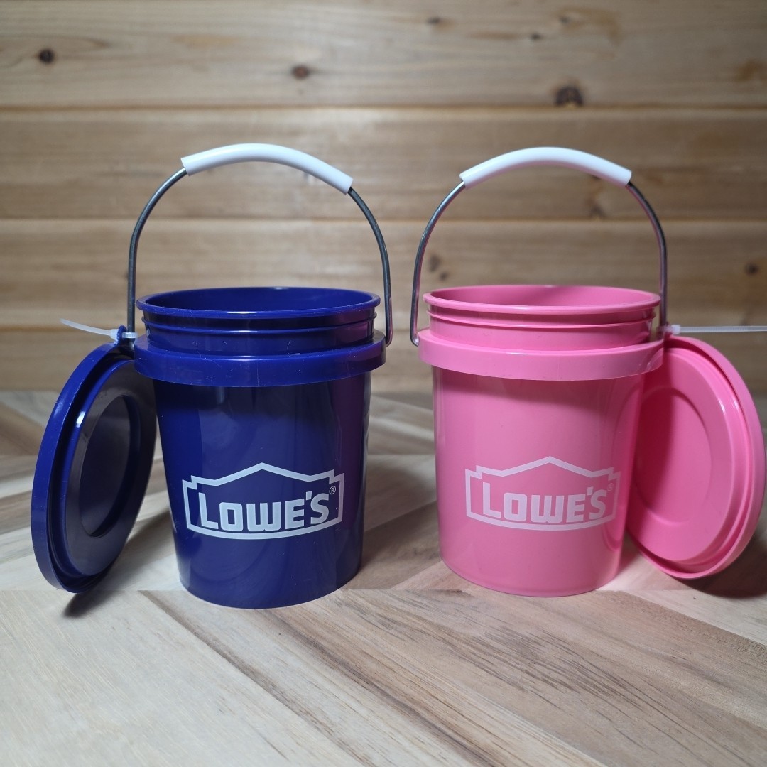 VIRAL ~ Lowe’s Mini Buckets With Lids ~PINK & Blue ~ HIS & HERS ~FOODSAFE~ Rare