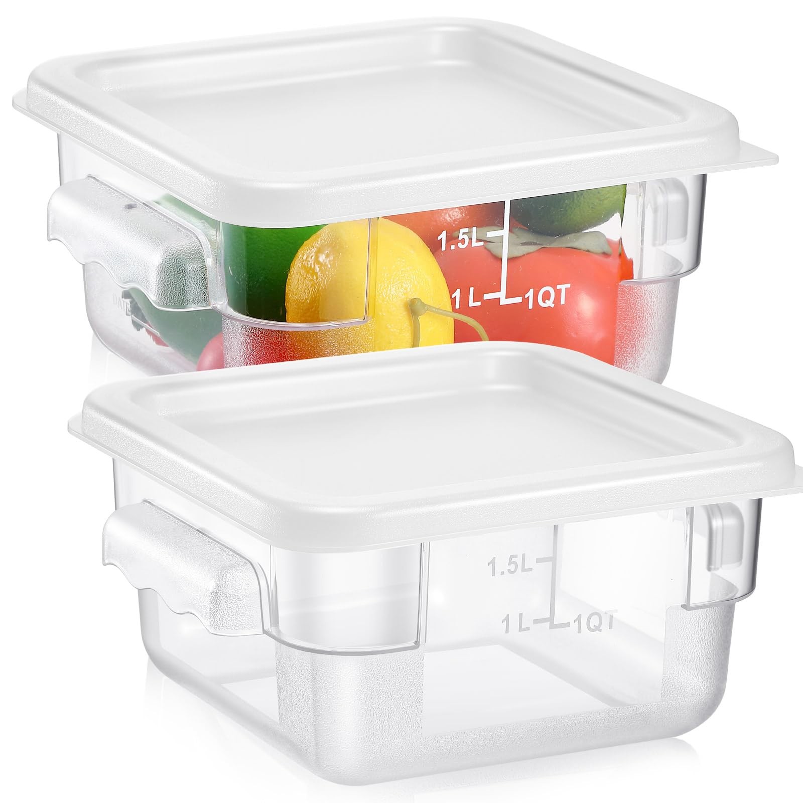 FoldTier 2 Pieces Square Food Storage Containers Polycarbonate 2 Qt, White