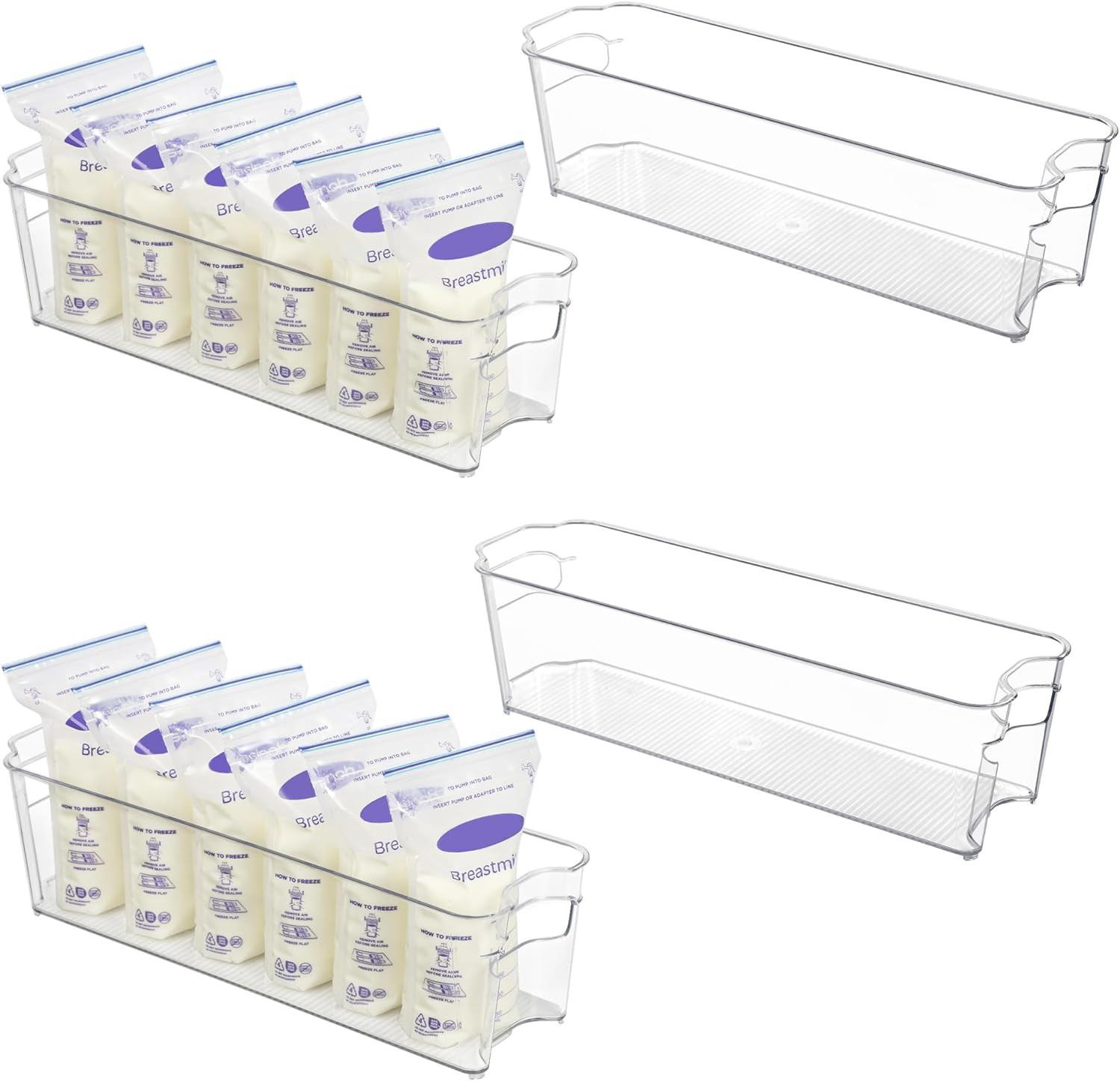 Breastmilk Storage Container 4PCS Set, Clear Freezer and Fridge Organizer Bins,