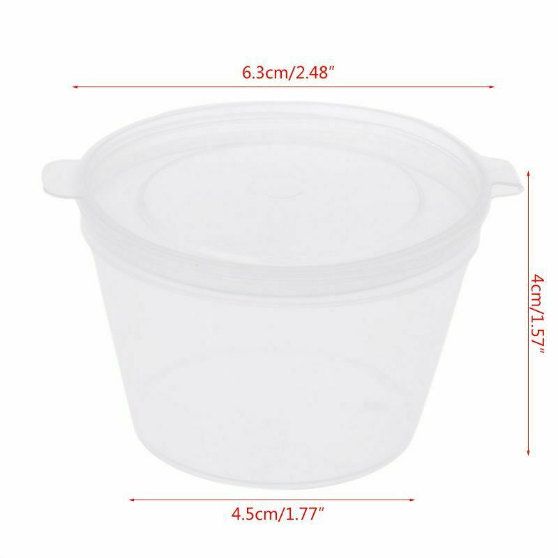 10X Small Plastic Sauce Cups Storage Containers Clear Boxes with Lid
