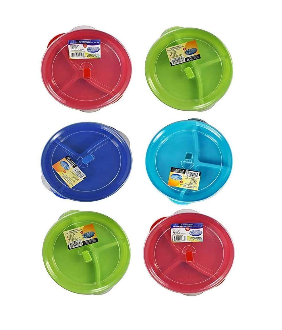 (Set of 6) Microwave Food Storage Tray Containers – 3 Section/Compartment Div…