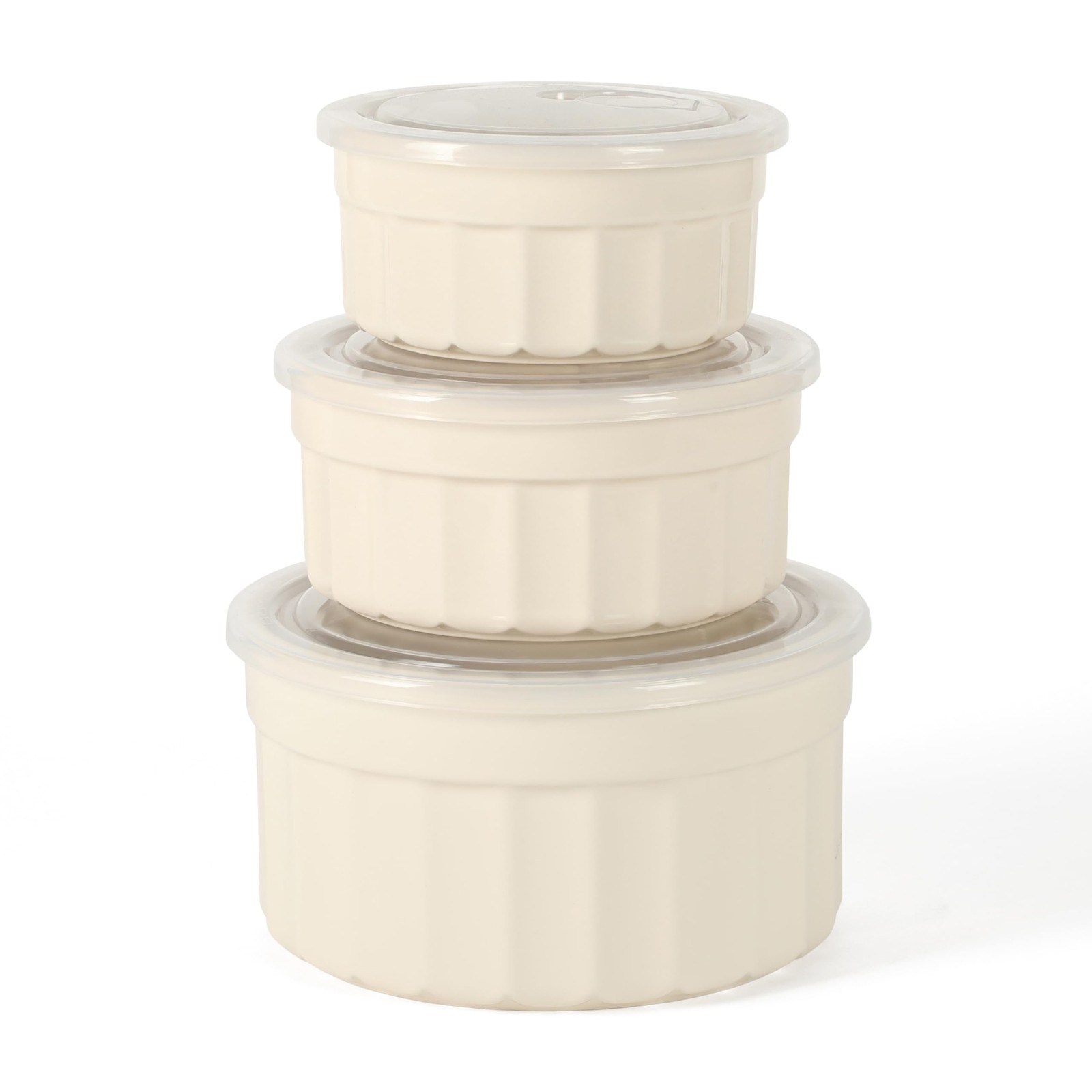 Broadbrook 6 Piece Stoneware Meal Prep Container Set with Lids, Round Food St…