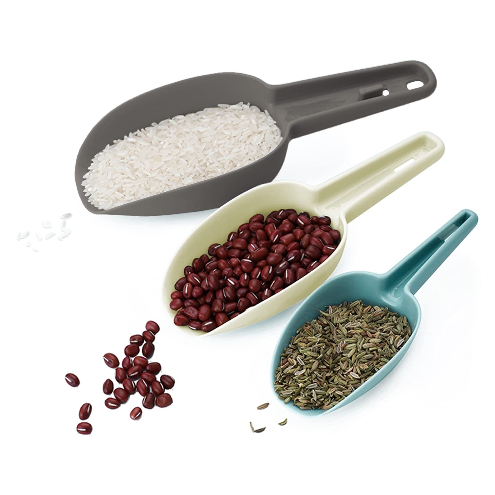 Set of 3 Multipurpose Kitchen Scoops Plastic Ice Scoops for Flour Sugar Rice