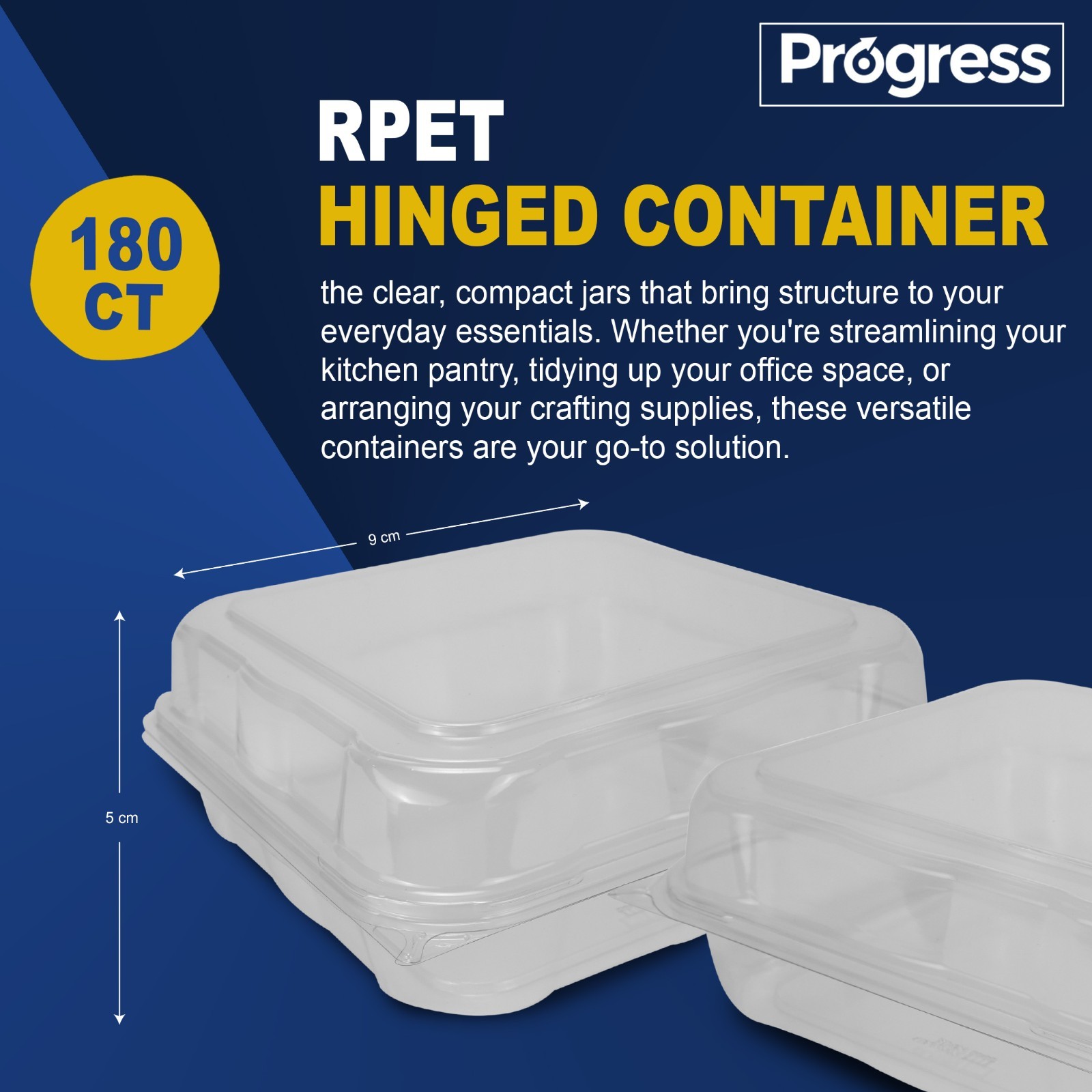 Progress 8×8 RPET Hinged Container Clear, 180 CT