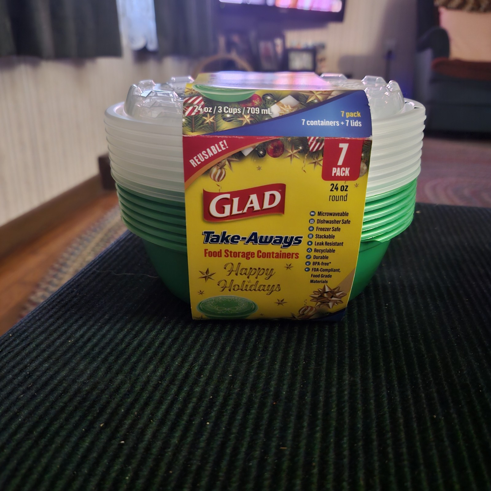 Glad Take-Aways Food Storage Containers 24 Oz Round 7 Pack: 7 Containers/ 7 Lids