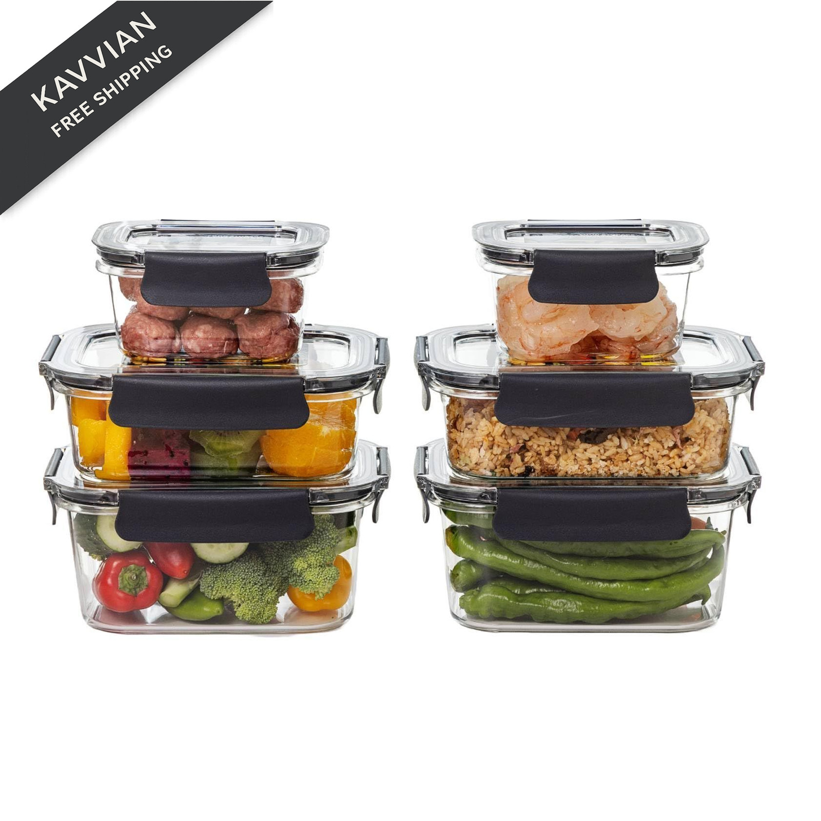 24/7 BAGS 6 Set Quad Lock Airtight Pantry Storage Containers, Leak Clear