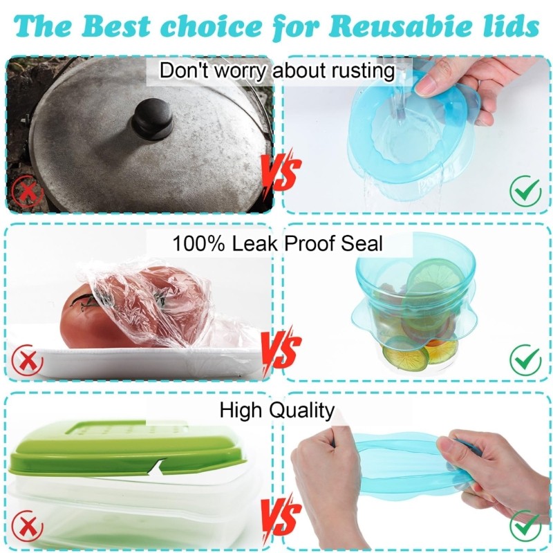 Reusable Silicone Covers Elastic Lids Microwave Dishwasher Safe