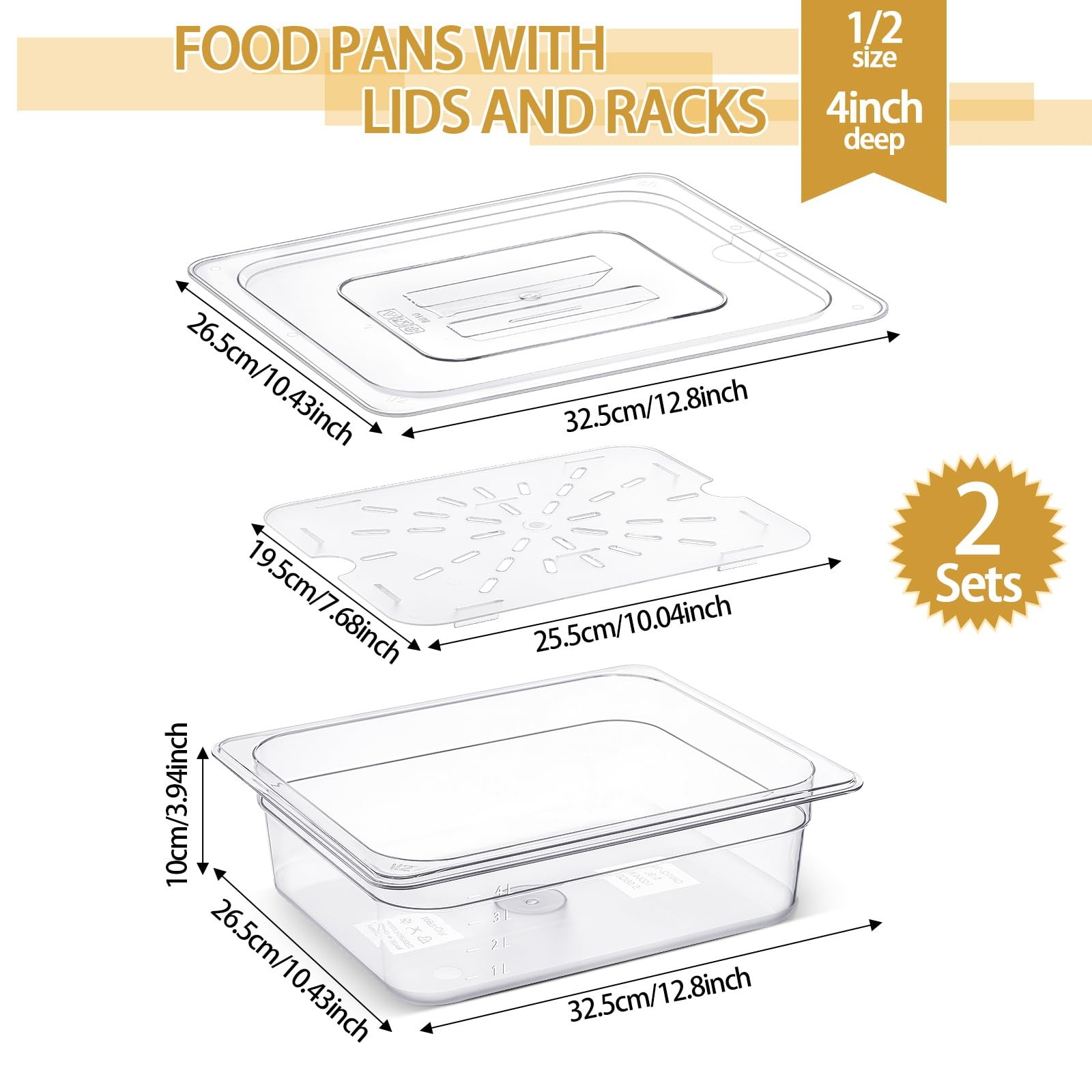 2 Pack Half Size Pet Food Pans with Lids and Drain Shelf Flat Elongated Food …