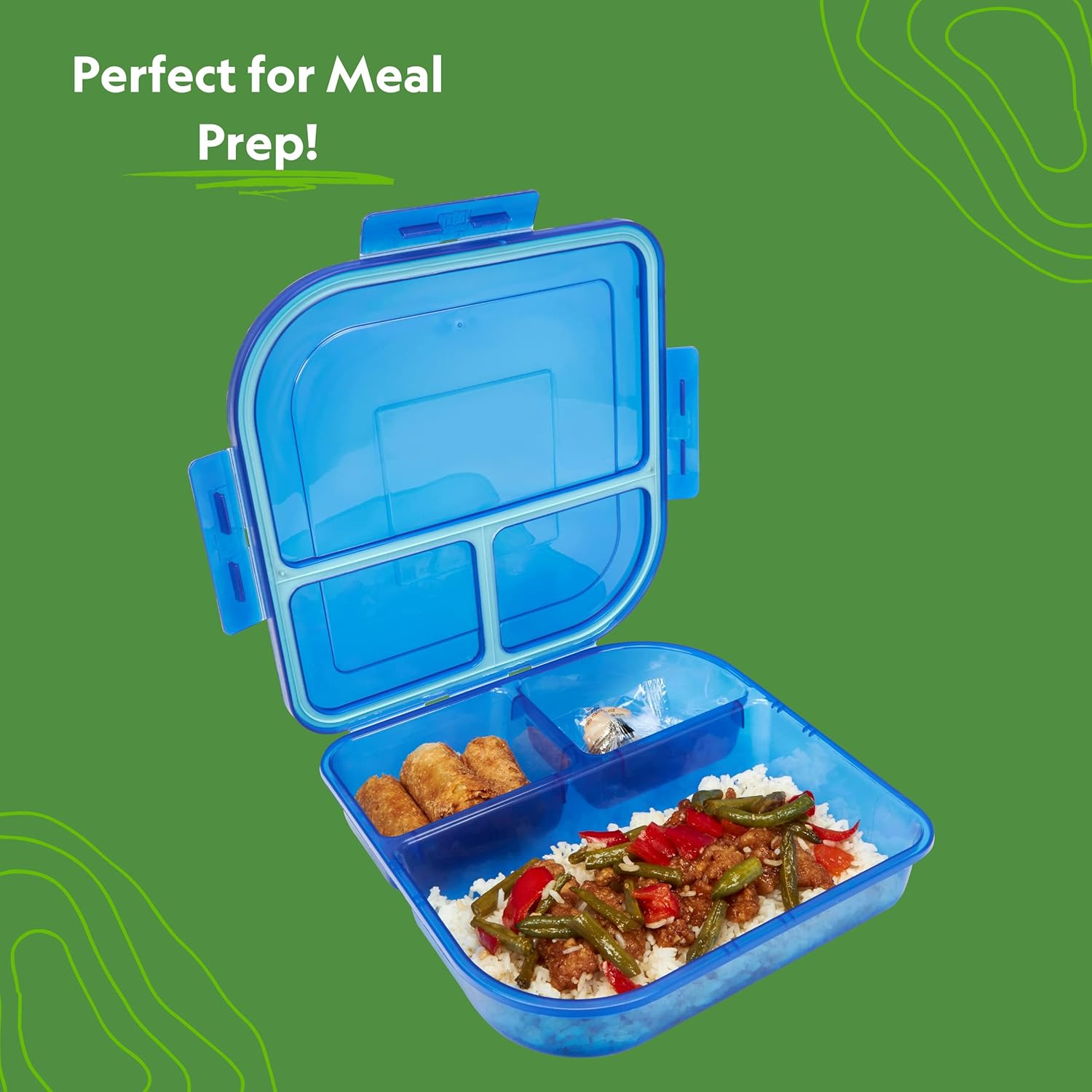 Large To-Go 3-Compartment Food Container, 9-3/8″ X 9-3/8″ X 2-1/2″, Reusable, Mi